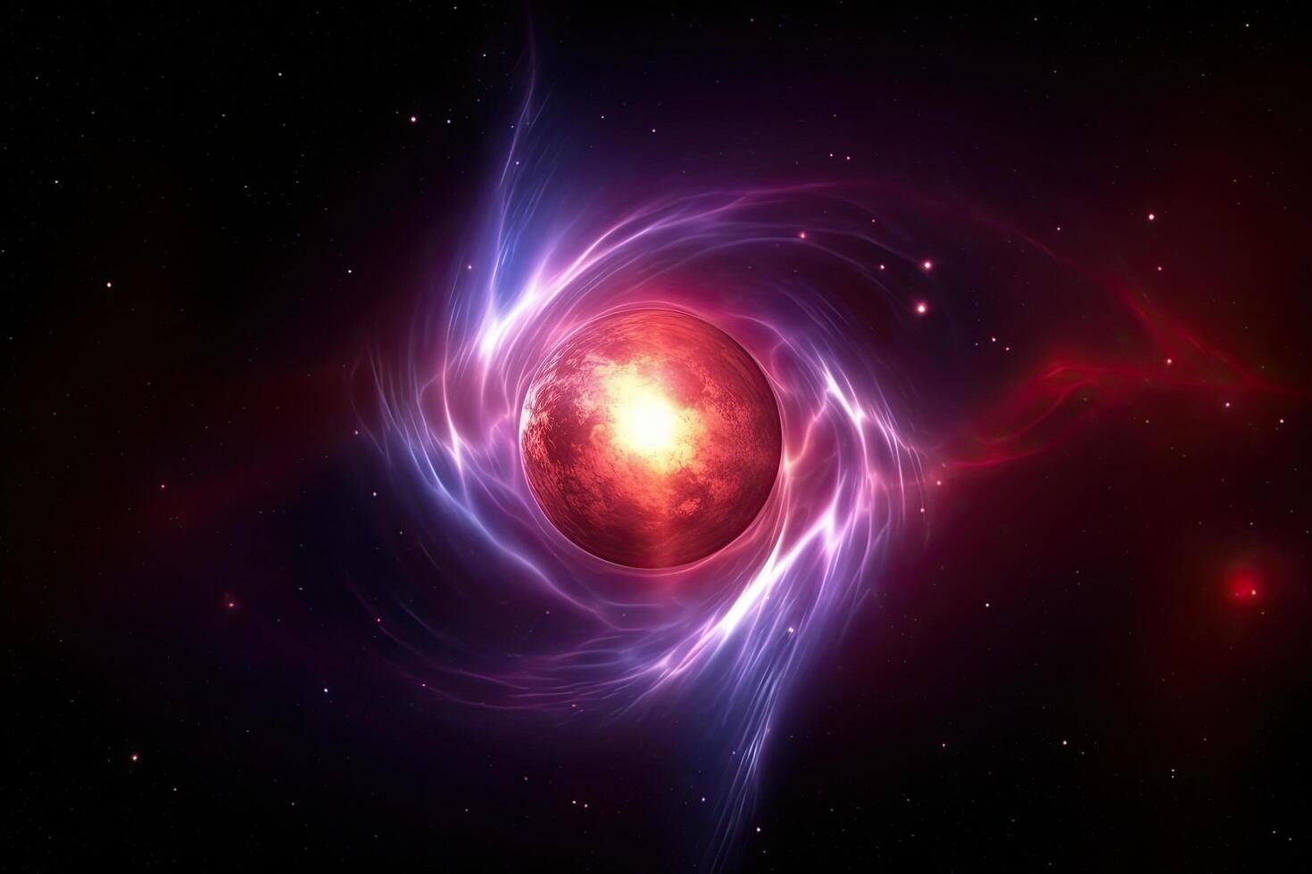 solar sistema en espacio con estrellas y nebulosa. 3d representación, hermosa neutrón estrella explosión con gama rayos en un distante galaxia, ai generado foto
