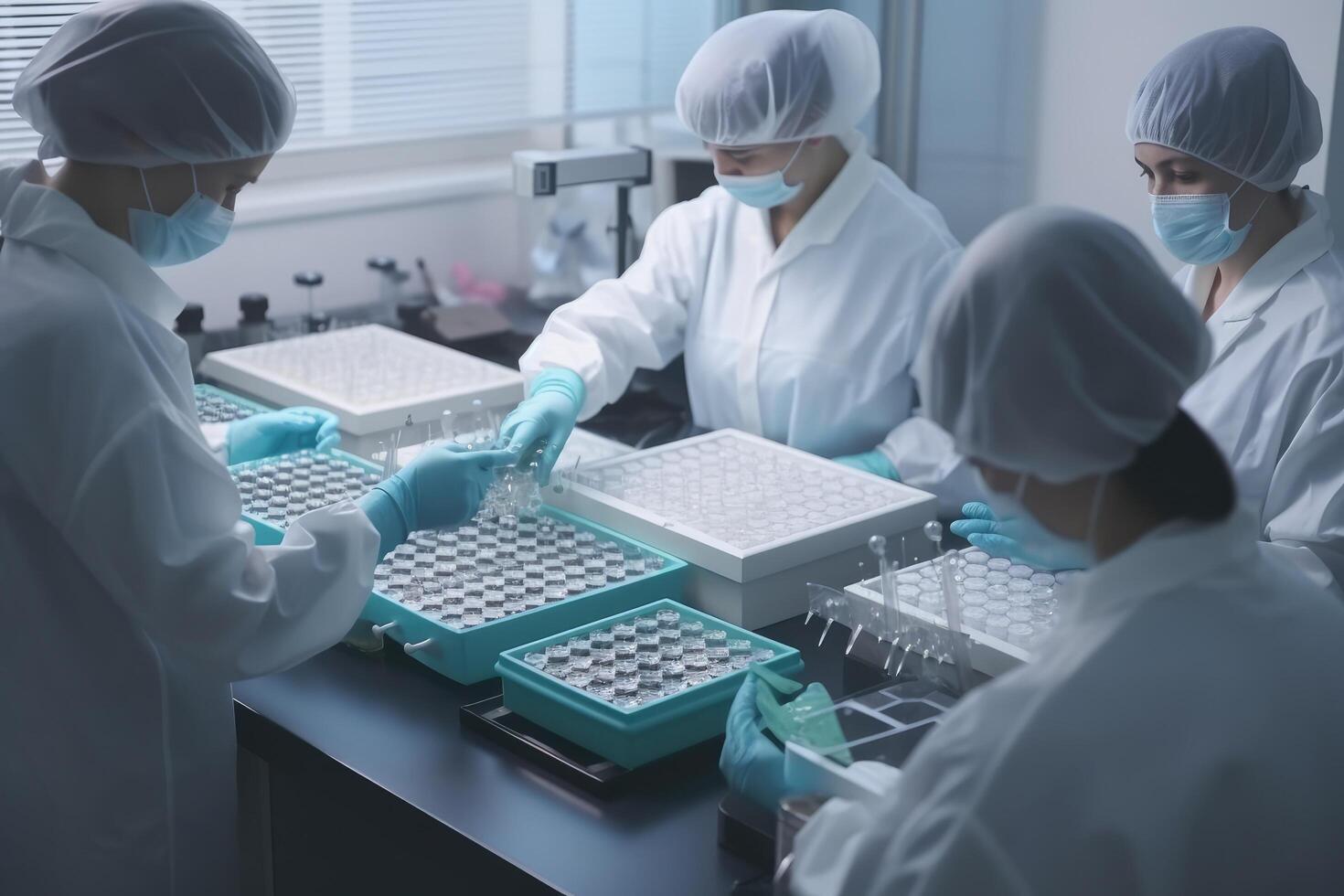 scientists in the laboratory working with test tubes and microscope, science background, Biologists are working in a professional IVF laboratory, photo