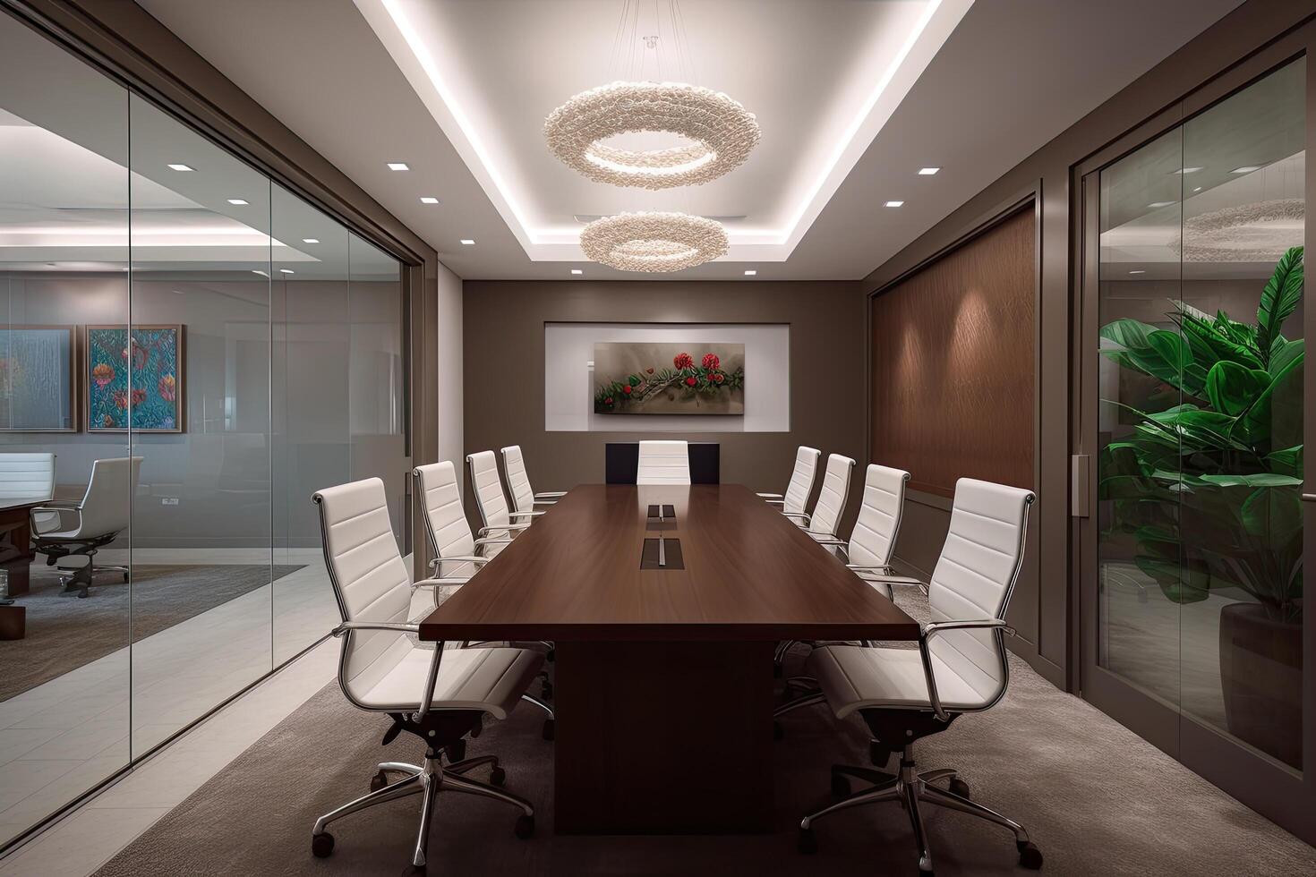 Modern conference room interior design. 3D render concept of business meeting room, Corporate office meeting room interior design, photo