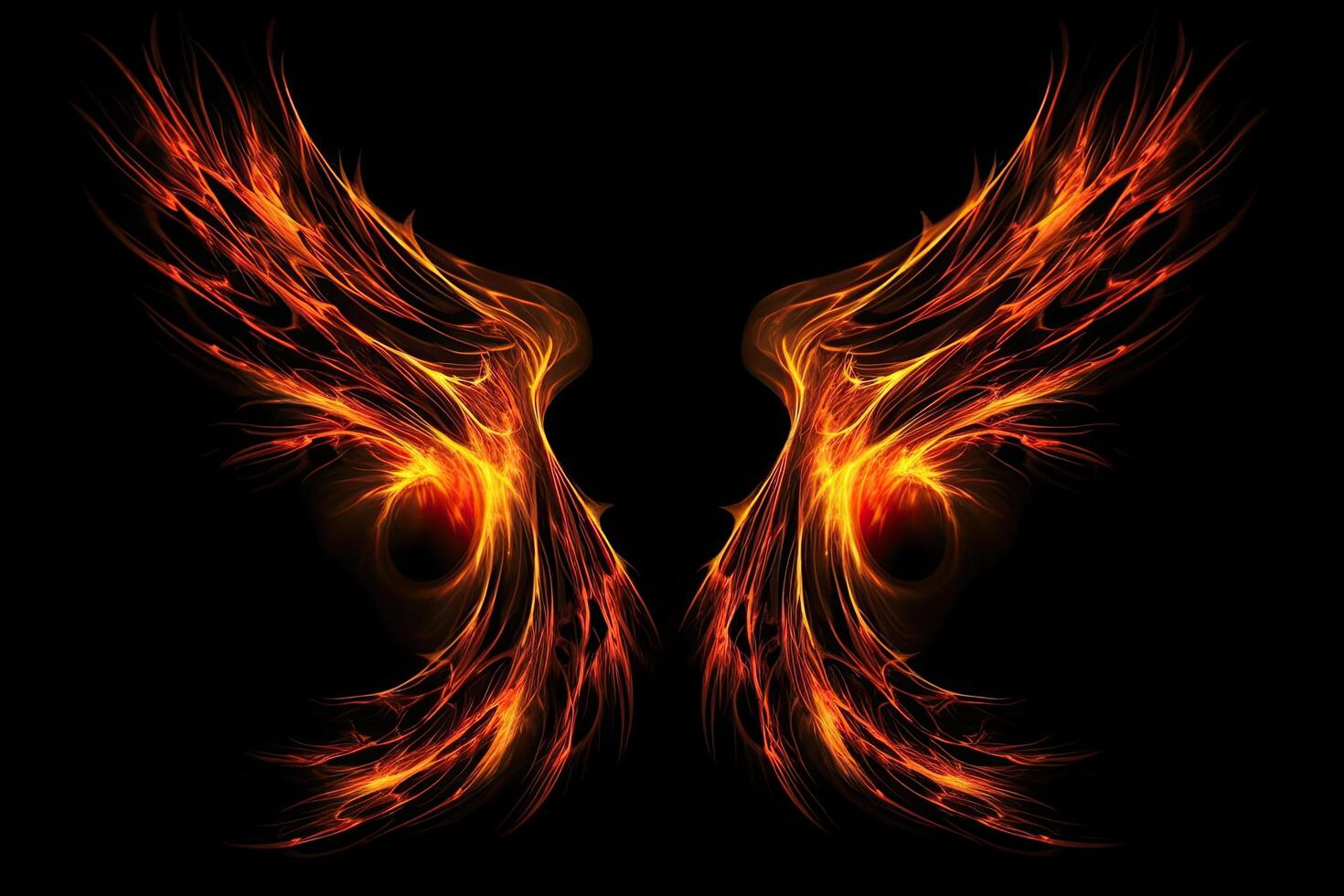 abstract fire wings on a black background, fractal art design, Fire wings on a dark background, photo