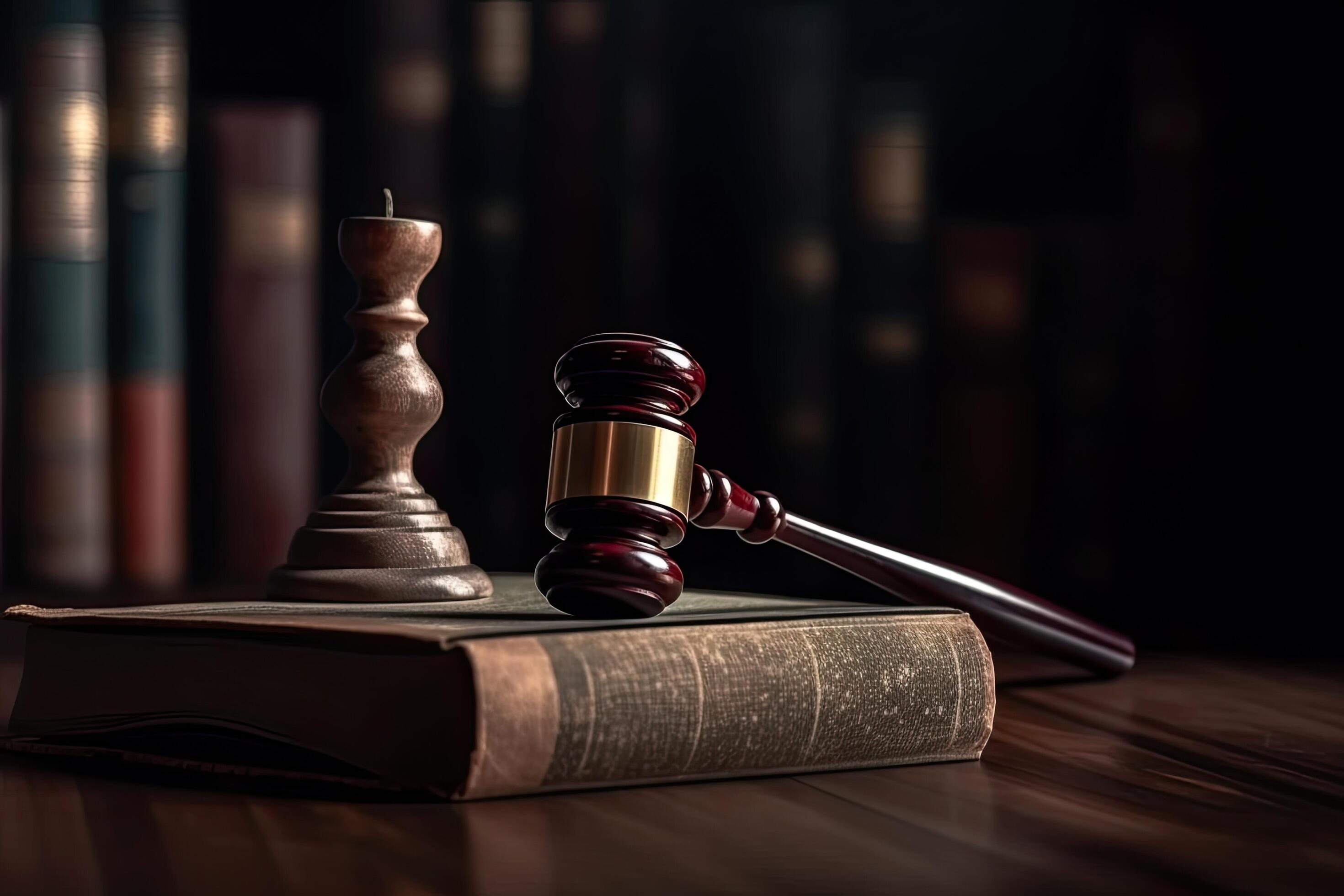 Law theme, mallet of judge, wooden gavel on old book, Judge Gavel and  Scales of Justice in the Courthouse, Ai Generated 25501059 Stock Photo at  Vecteezy
