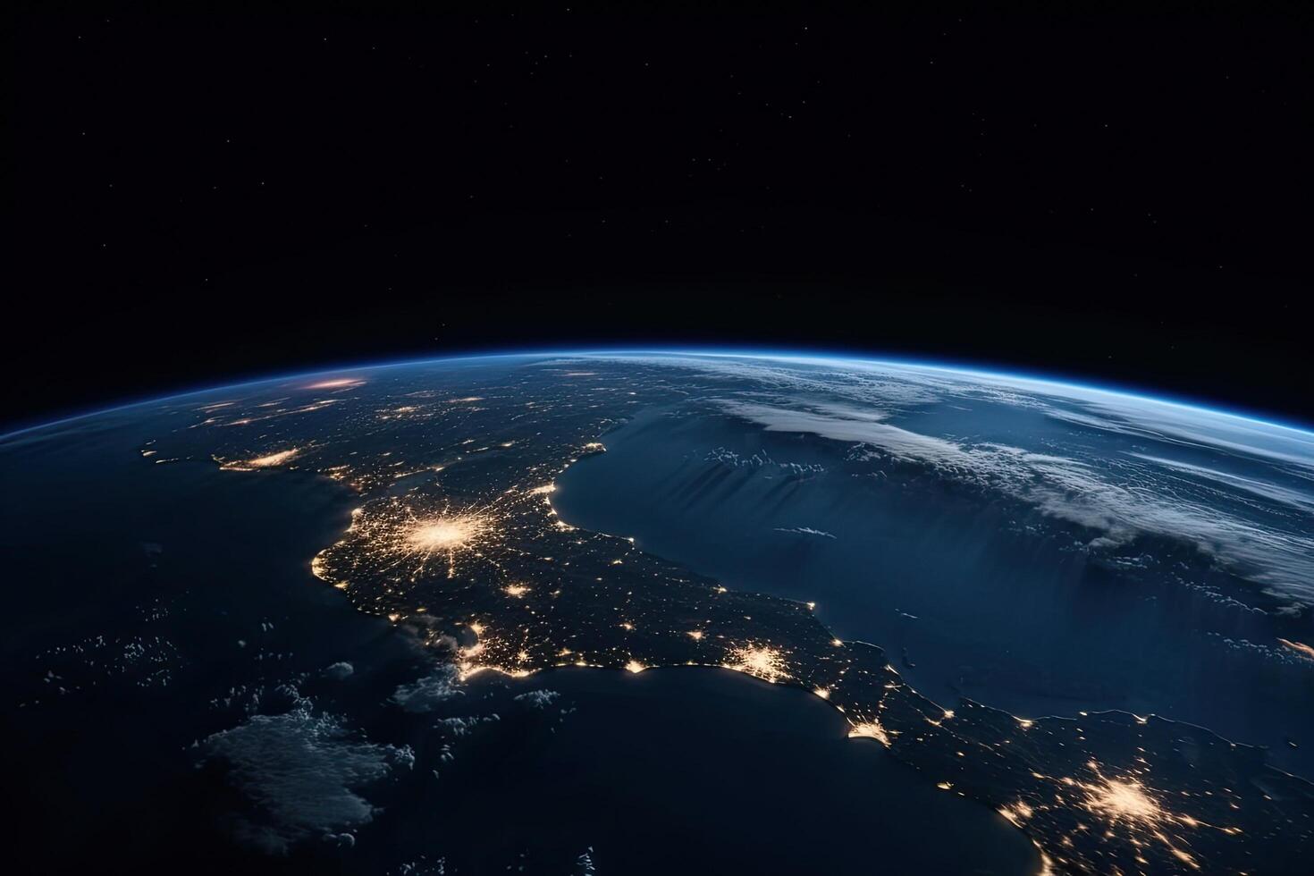 Night view of planet Earth from space. Elements of this image furnished by NASA, Planet Earth views at night from outer space, photo
