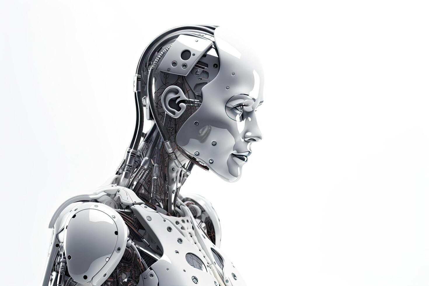 3d rendering humanoid robot on white background with empty space for text, Robot woman on white background, photo
