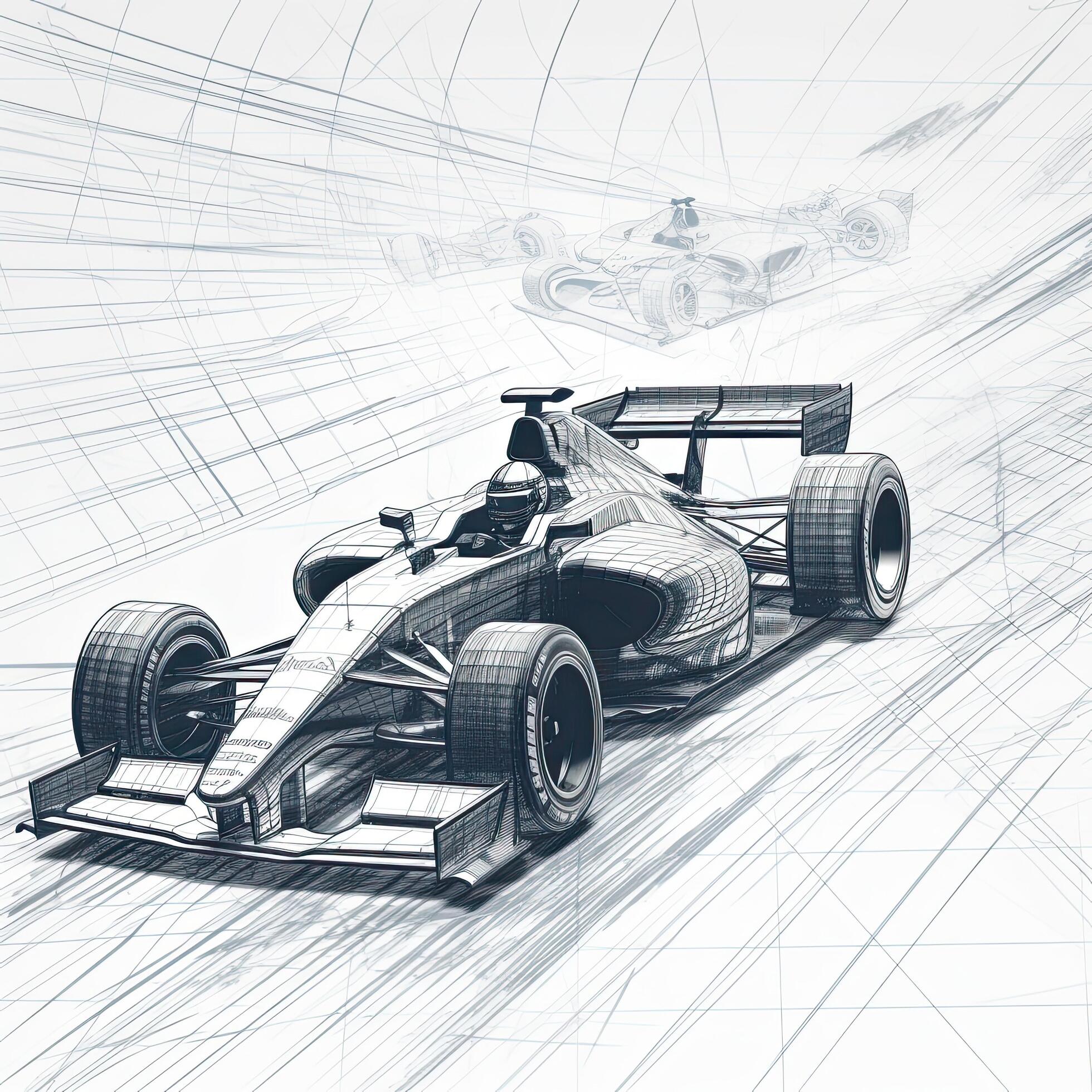 3d Rendering of a Formula Race Car in Black and White Color, Sport