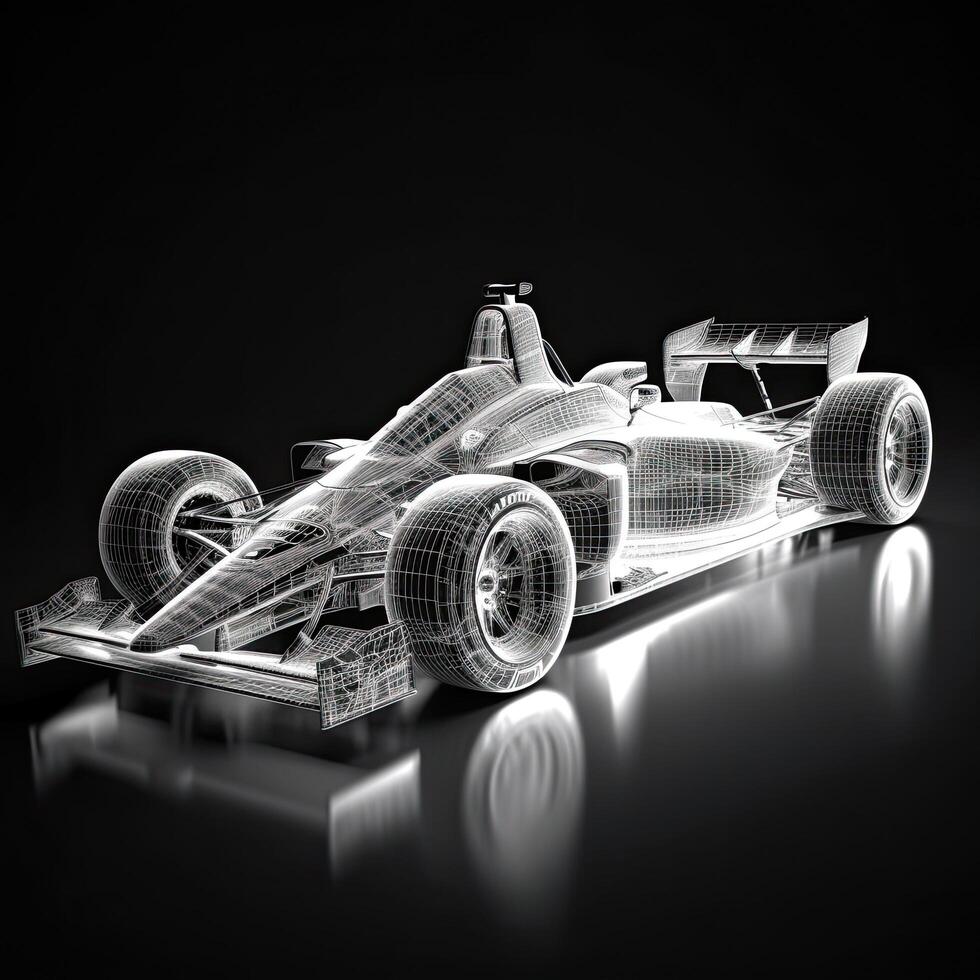 3d model race car on a black background with reflection. 3d rendering, Sport car racing formula one race track line art, AI Generated photo