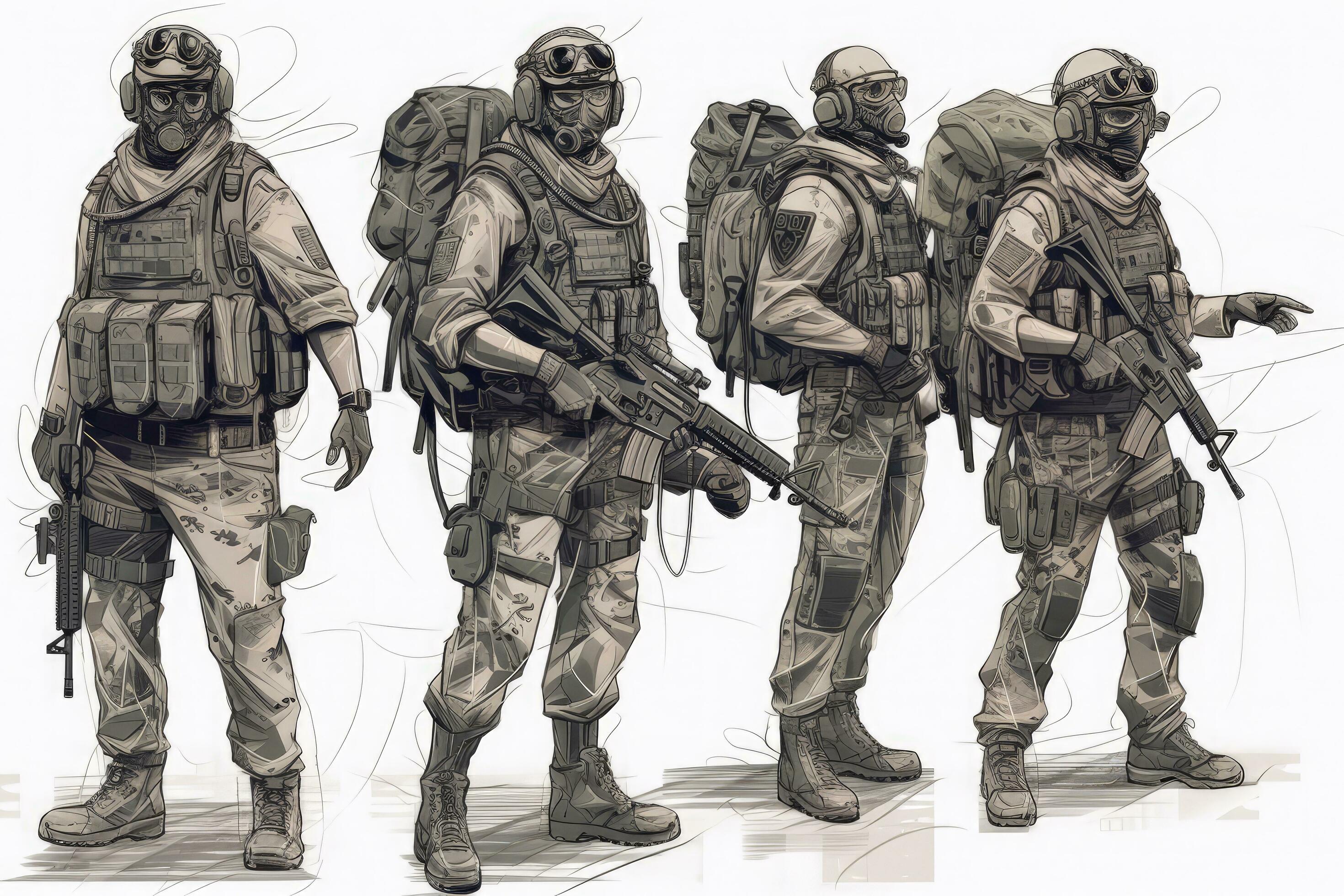 Soldiers in full gear. illustration of soldiers in full gear