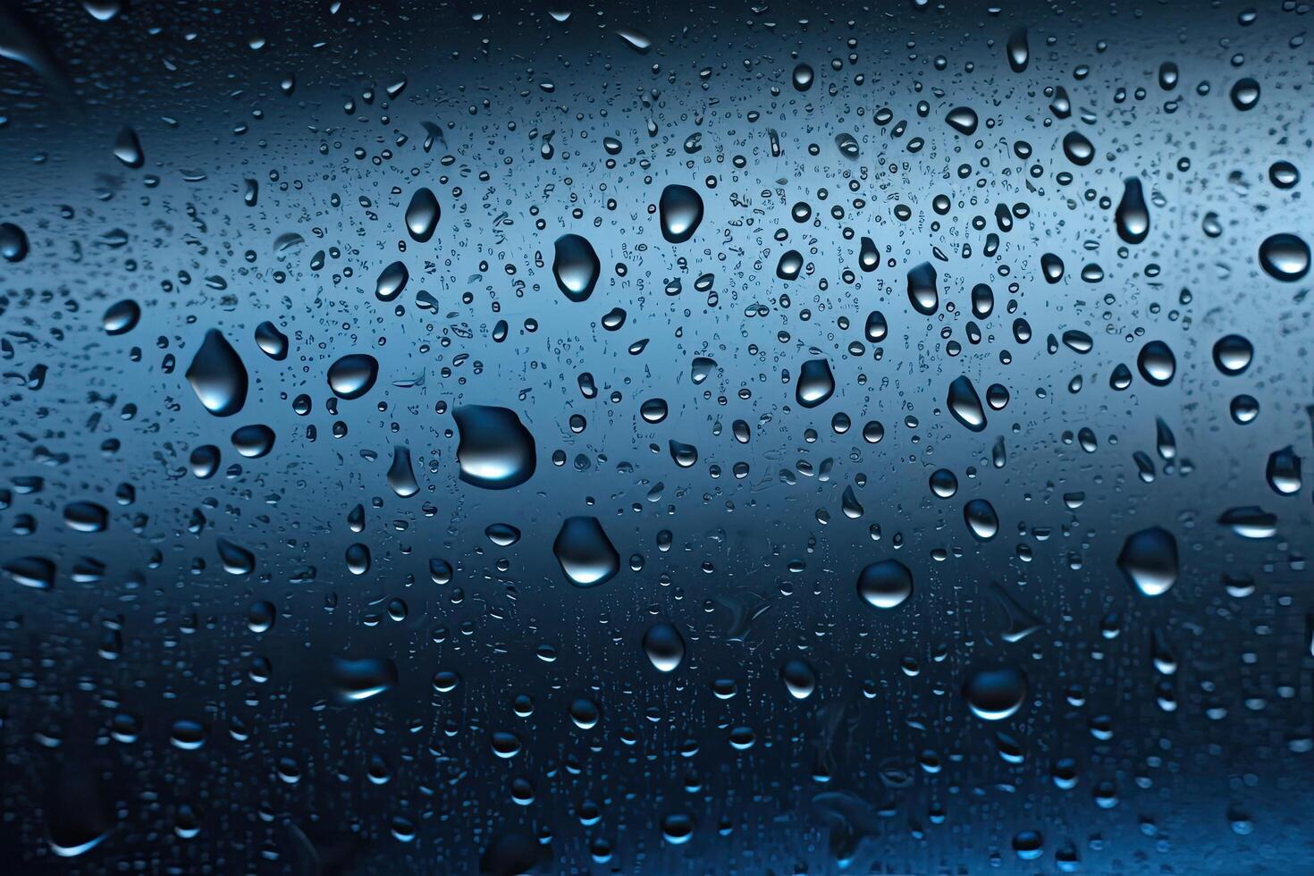 Drops of rain on the glass. Blue background. Shallow DOF. Water drops on blue glass, photo
