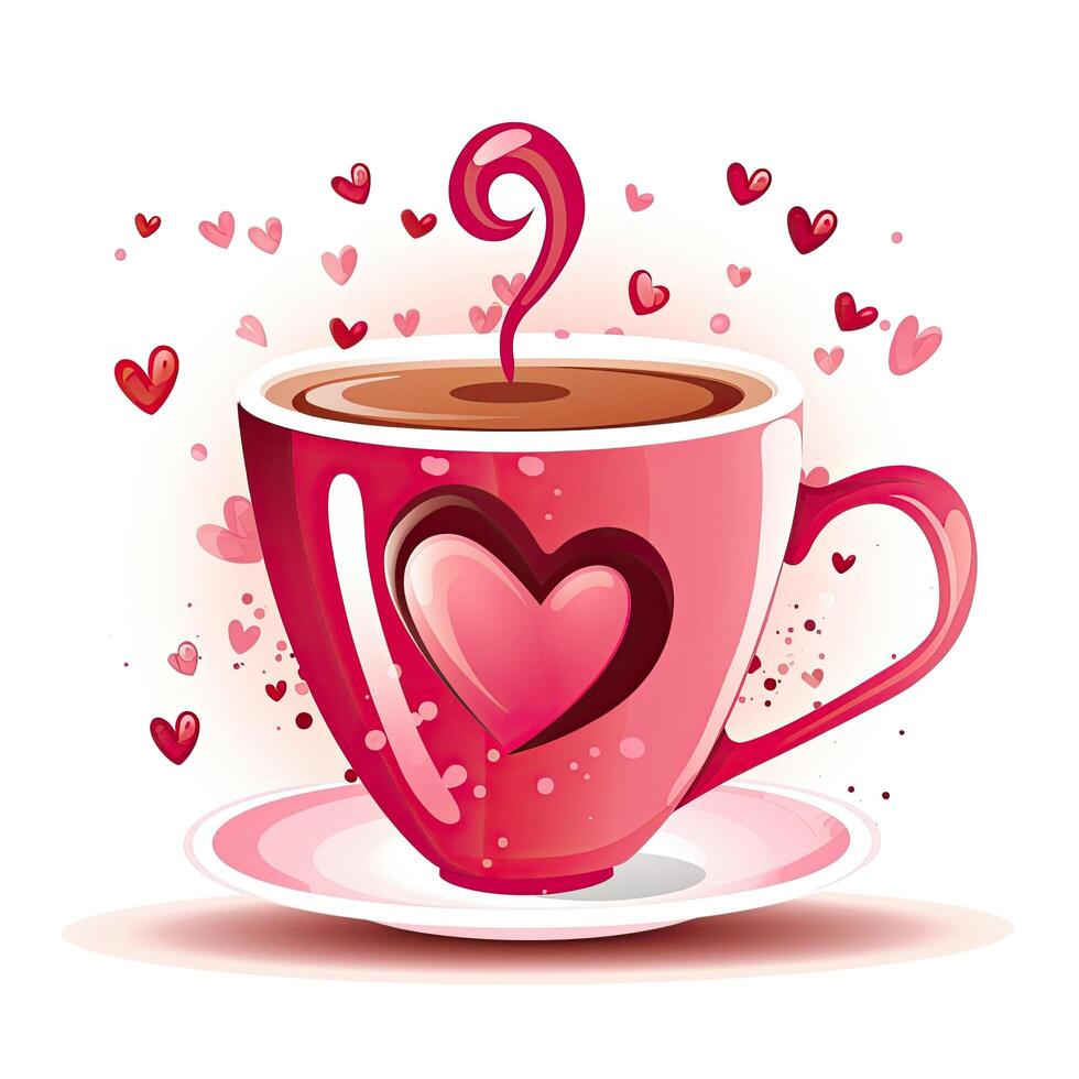 Cup of coffee with heart shape. Valentine's day illustration. Coffee Valentines Day clipart, AI Generated photo