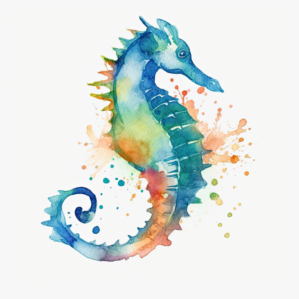 Watercolor seahorse isolated on white background. illustration. Watercolor Seahorse Clipart, photo