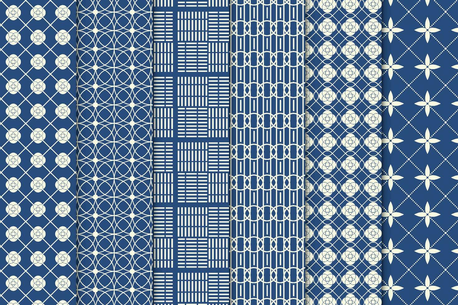 Abstract geometric pattern design on blue backgrounds. Creative seamless pattern decoration for fabric prints. Modern geometric pattern vector for wallpapers, book covers, or wrapping papers.