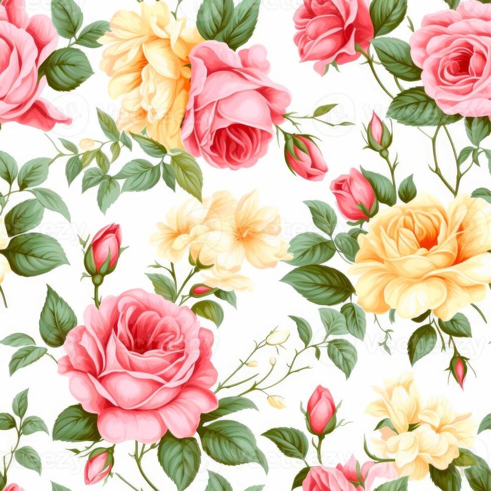 Seamless pattern with spring flowers and leaves. modern pastel summer, winter rose background. wallpapers, postcards, greeting cards, wedding invites, romantic events, illustration photo