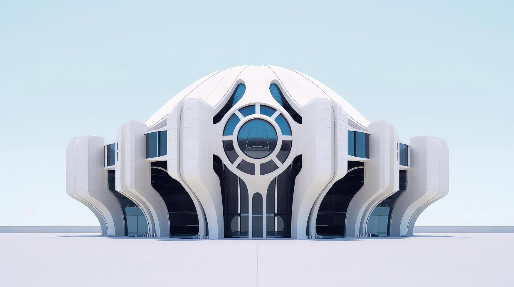 3D futuristic sci-fi white city architecture with organic skyscrapers, for science fiction or fantasy backgrounds, Abstract building, illustration photo