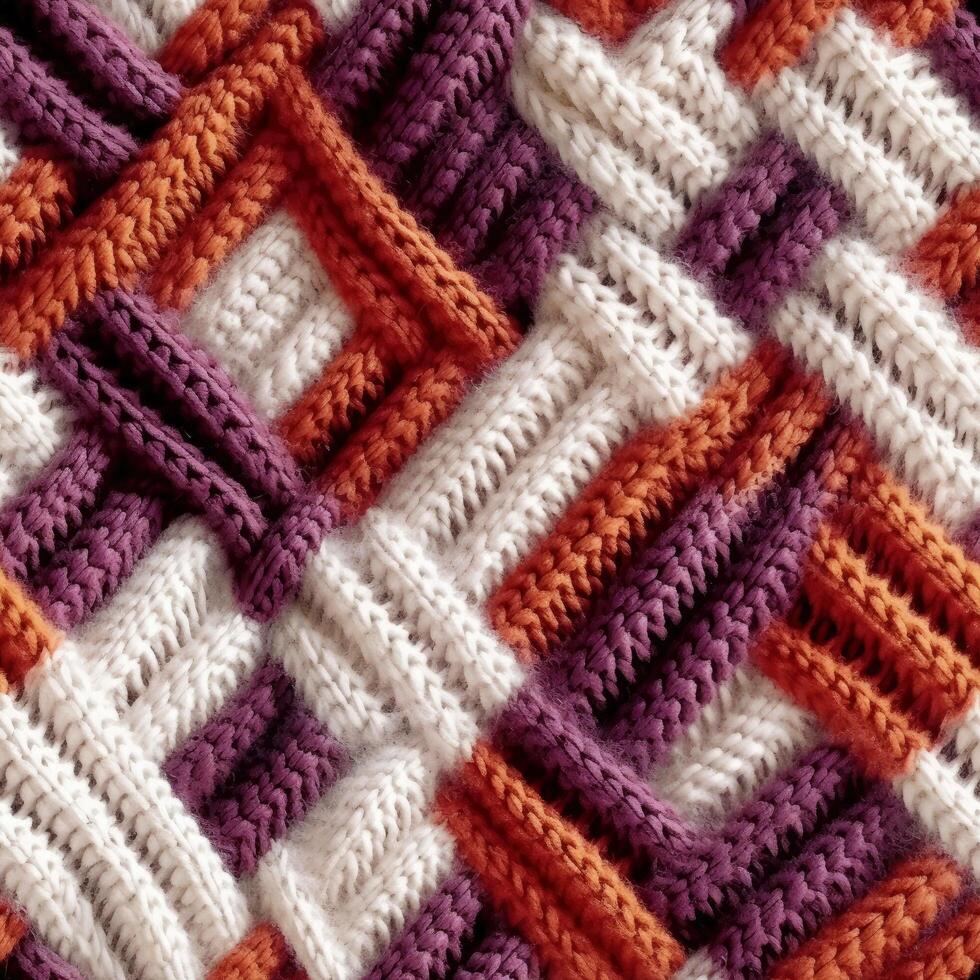 Fabric knitted seamless pattern with geometric shape spots. bright colors background for knitwear design or print, modern strips mat, illustration photo