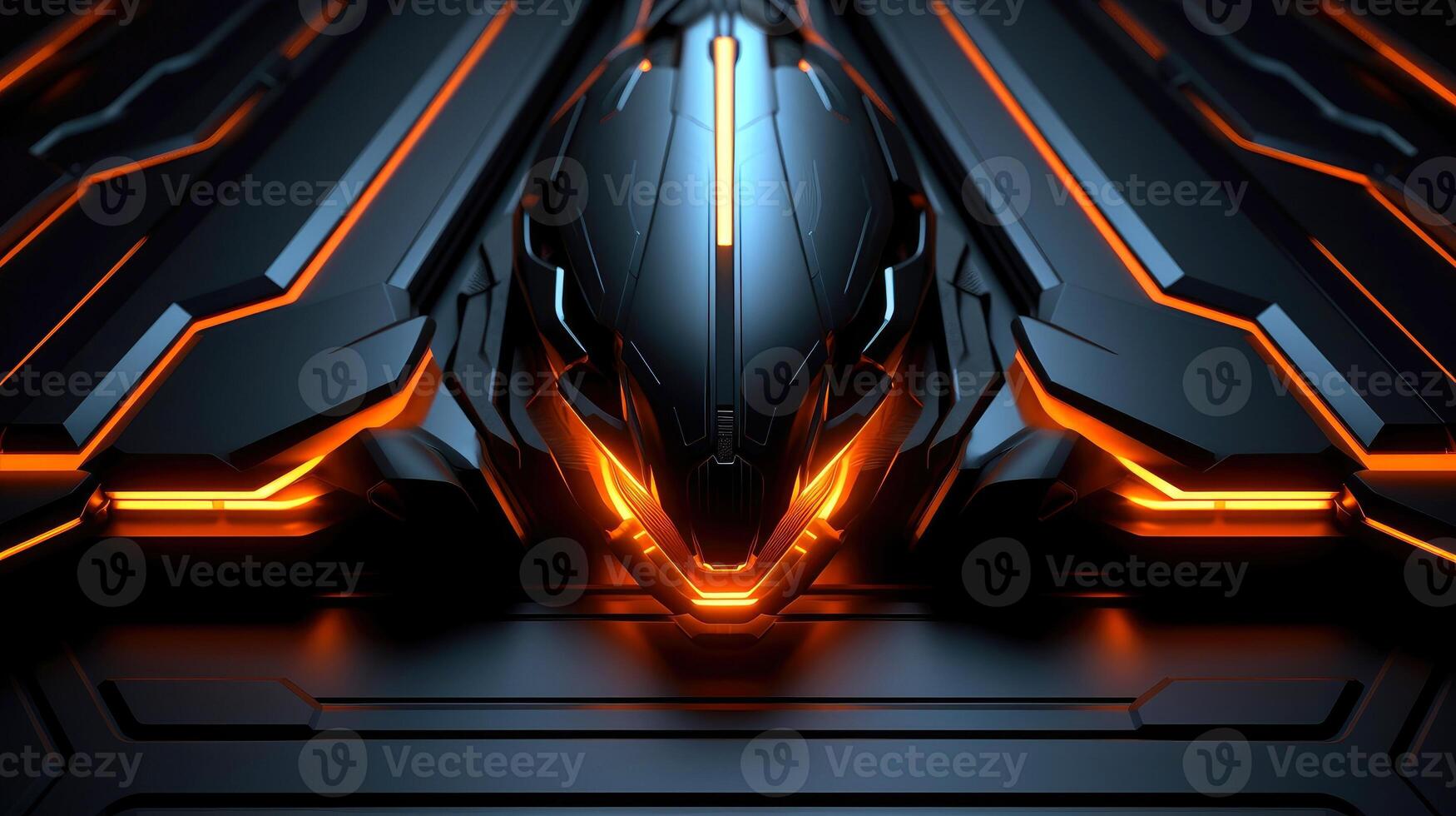 Abstract futuristic background with modern shape. sci fi neon glowing lamps in a dark corridor. Reflections on the floor and walls. Techology futuristic background, illustration photo