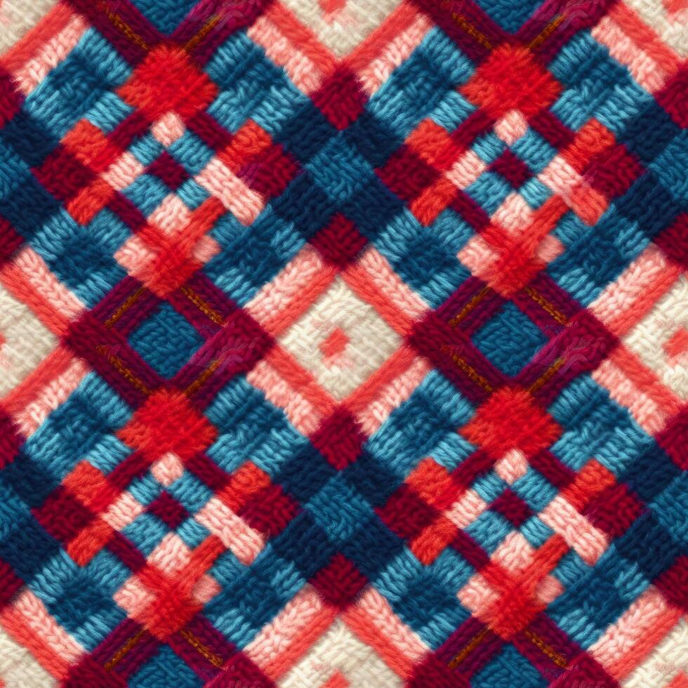 Fabric knitted seamless pattern with geometric shape spots. bright colors background for knitwear design or print, modern strips mat, illustration photo