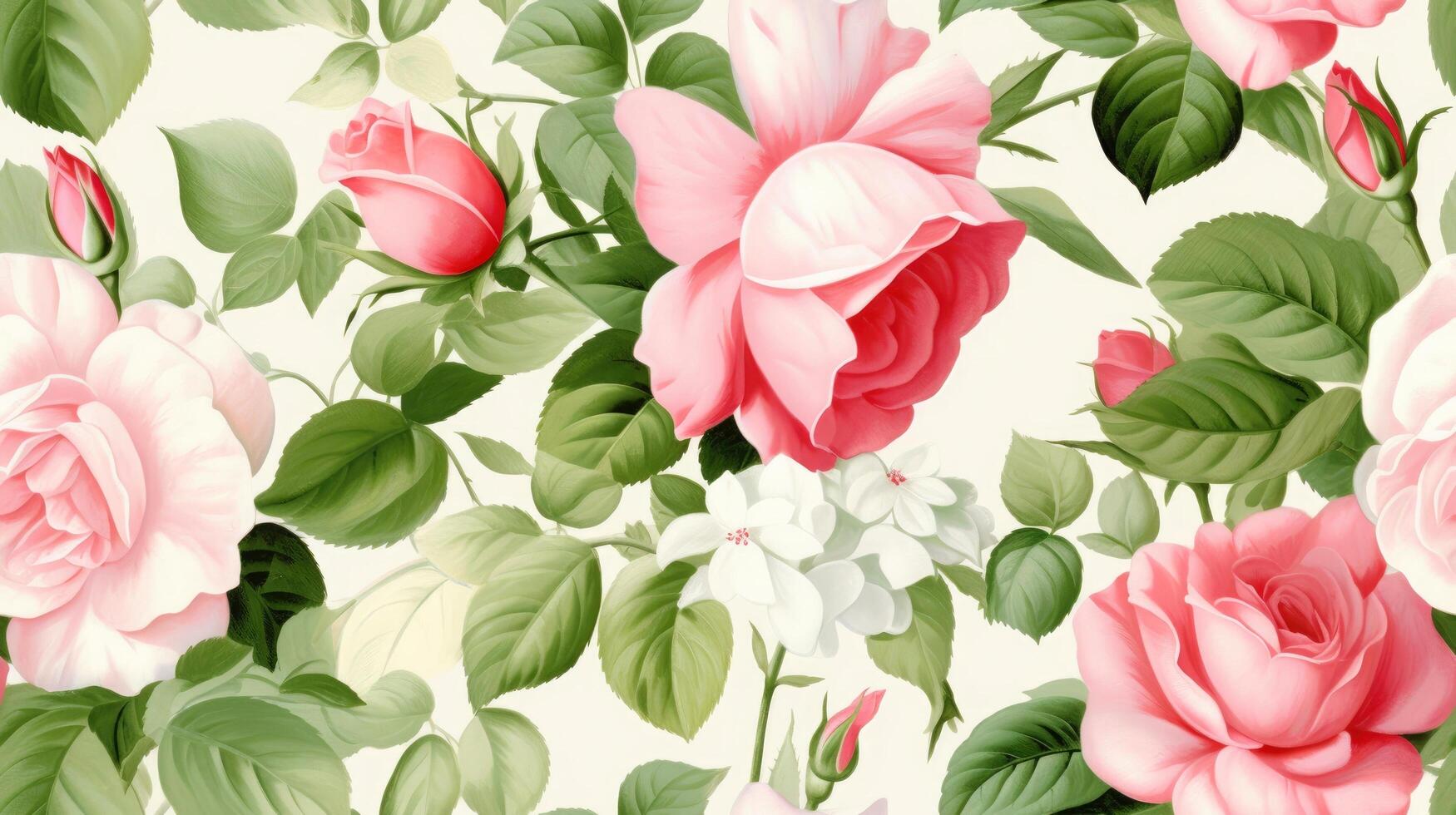 Seamless pattern with spring flowers and leaves. modern pastel summer, winter rose background. wallpapers, postcards, greeting cards, wedding invites, romantic events, illustration photo