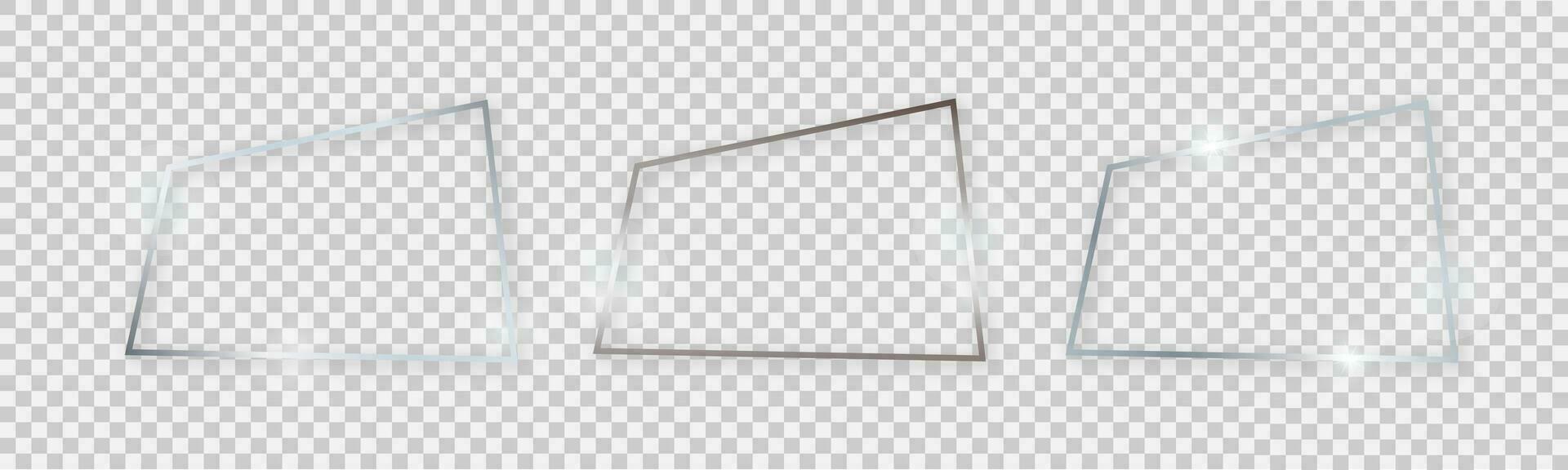 Shiny frames with glowing effects. Set of three silver frames with shadows vector