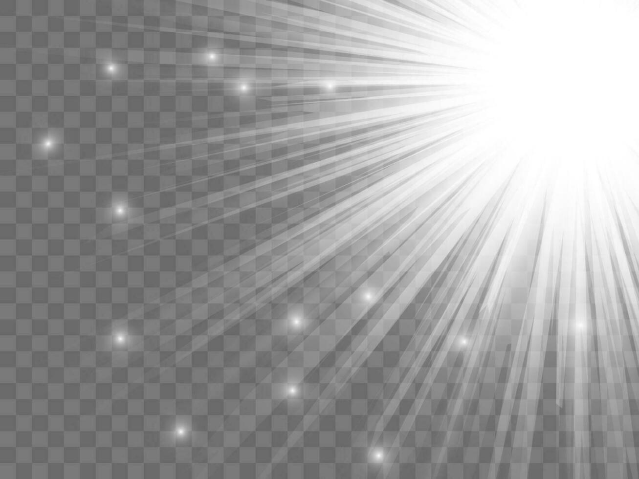 Sunlight on a background. Isolated white rays of light. Vector illustration