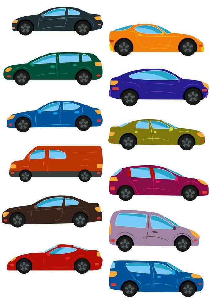 conjunto de coche multicolor. ilustración vectorial aislada. vector