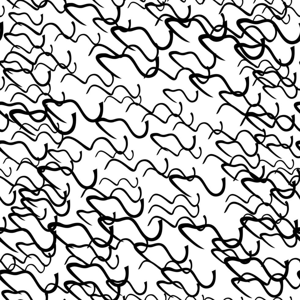Seamless pattern with black hand drawn doodle wavy lines on white background. Abstract grunge texture. Vector illustration