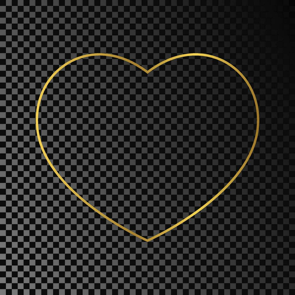 Gold glowing heart shape frame isolated on dark vector