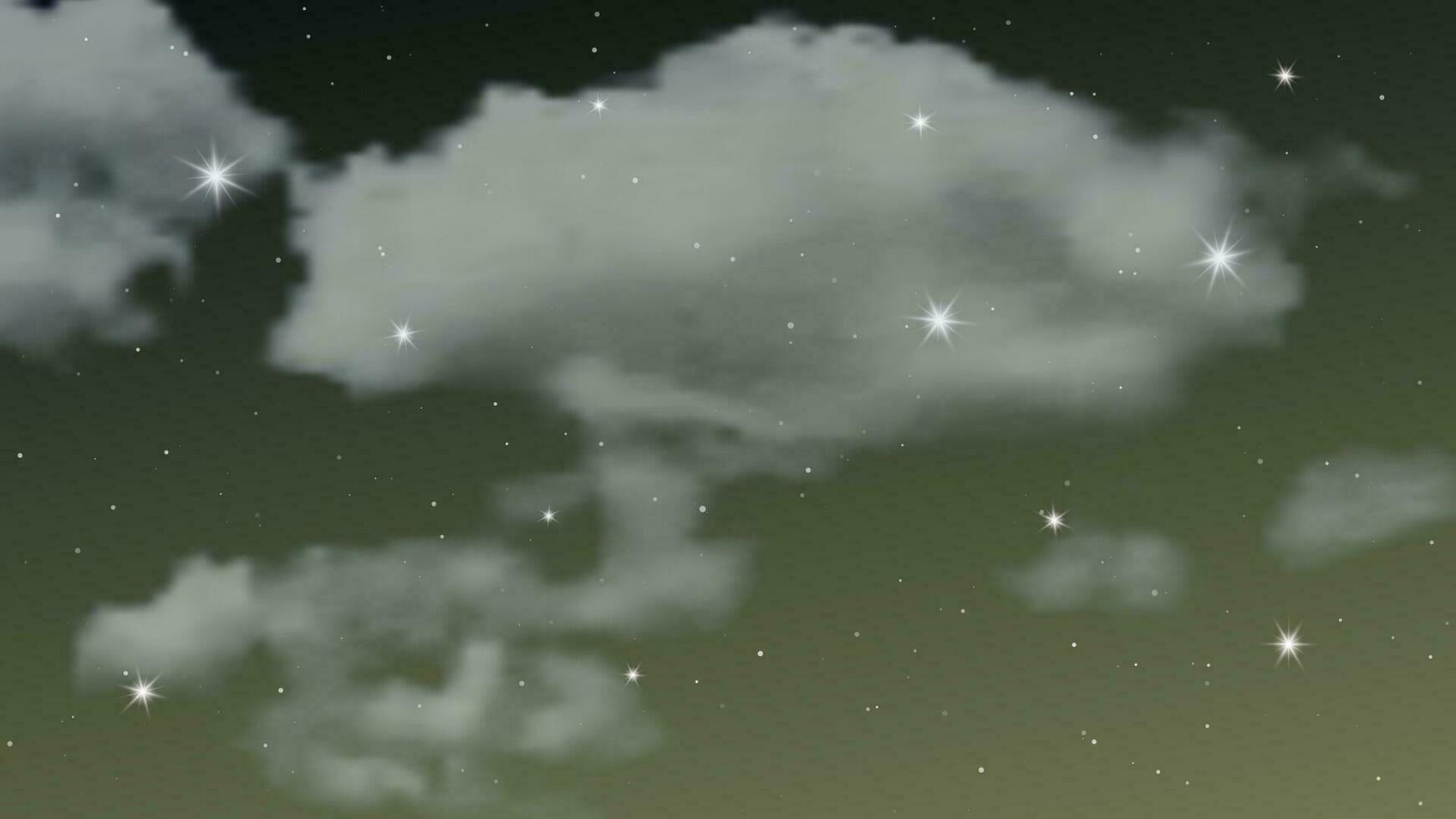 Night sky with clouds and many stars. Abstract nature background with stardust in deep universe. Vector illustration.