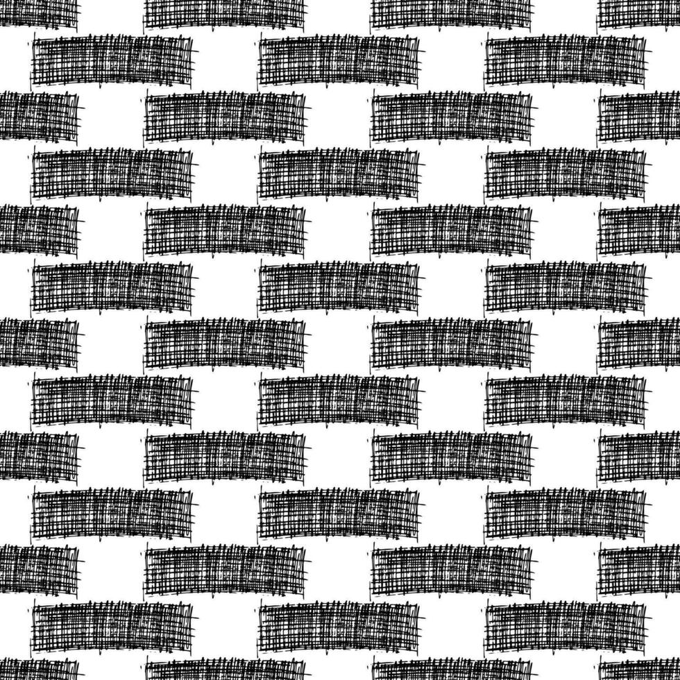 Seamless pattern with black pencil brushstrokes in abstract shapes on white background. Vector illustration