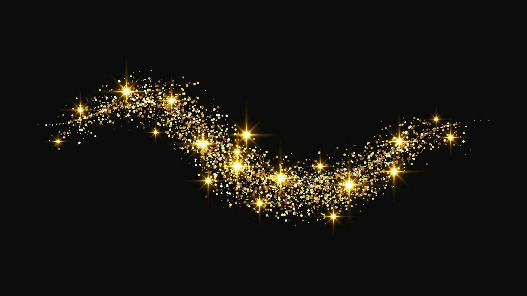 Gold glittering confetti wave and stardust vector