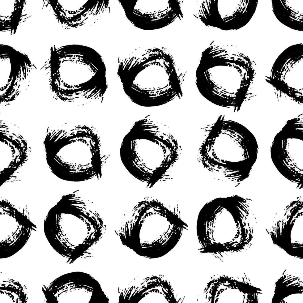 Seamless pattern with black sketch hand drawn brush scribble circles shape on white background. Abstract grunge texture. Vector illustration