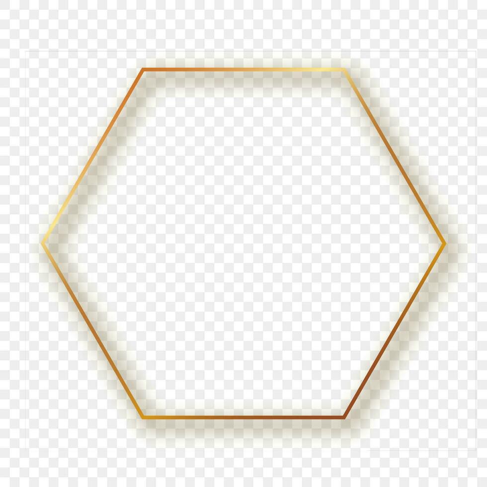 Gold glowing hexagon frame with shadow vector