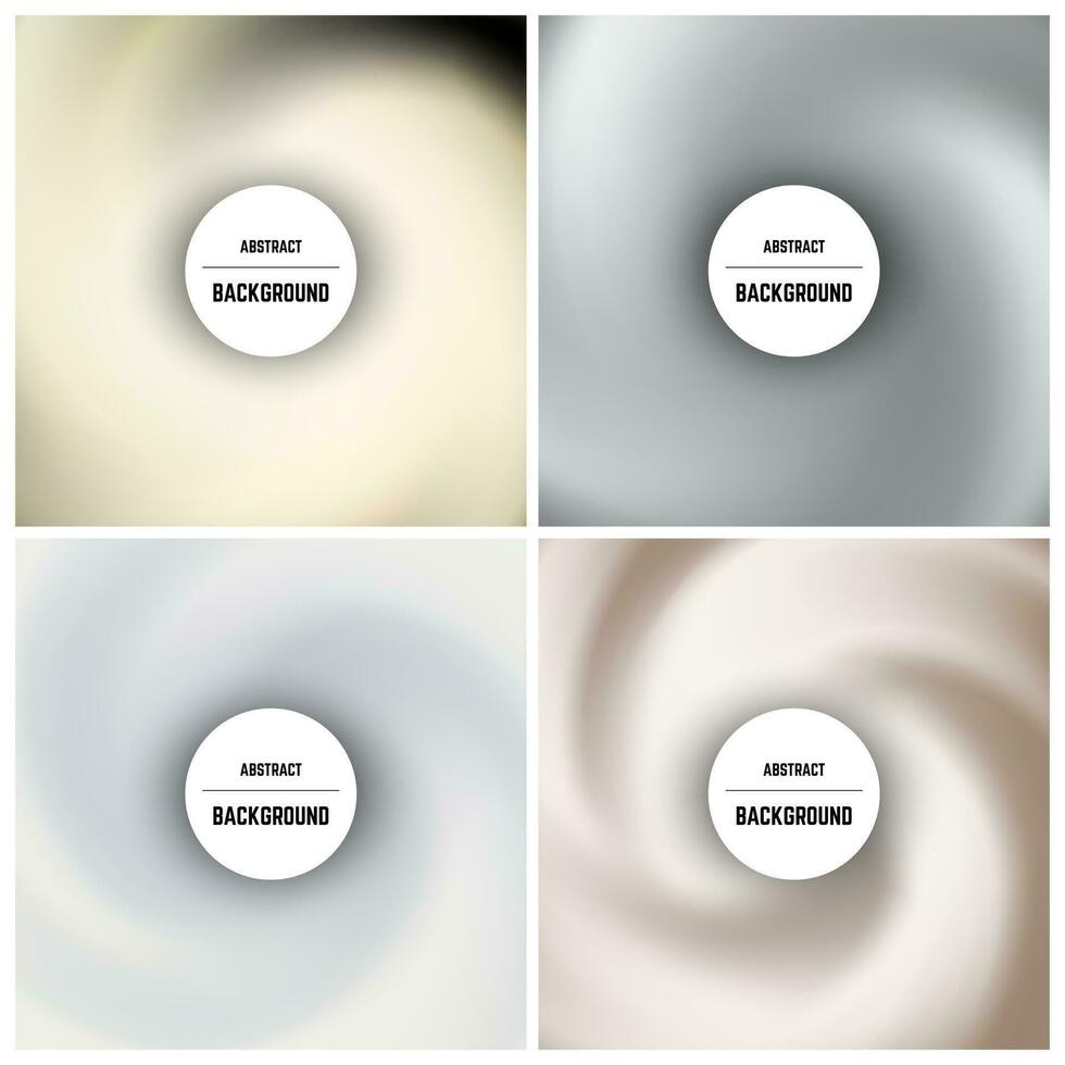 Set of four monochrome background with swirl effect and circle in center. Vector illustration.