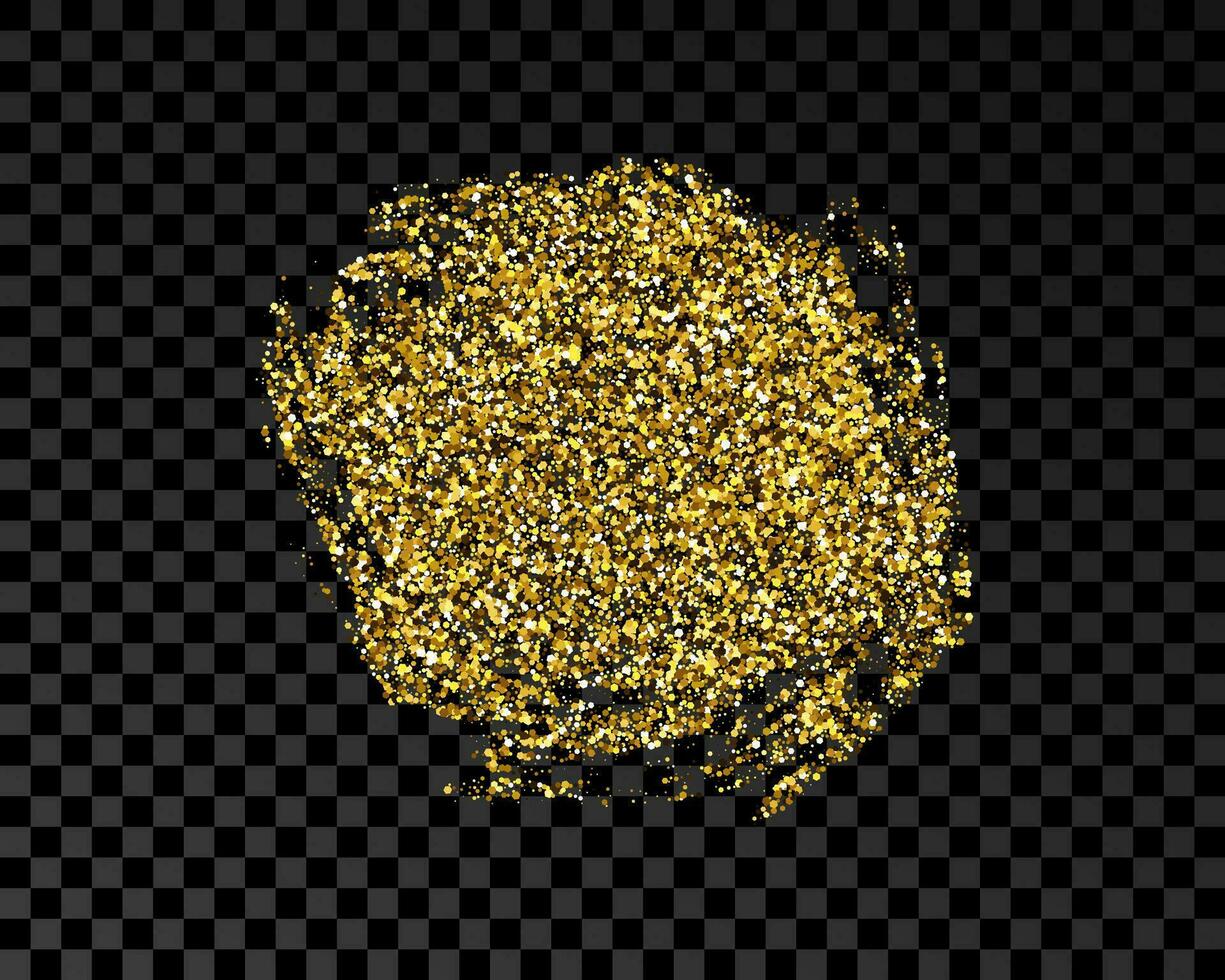 Hand drawn ink spot in gold glitter. Gold ink spot with sparkles isolated on dark vector