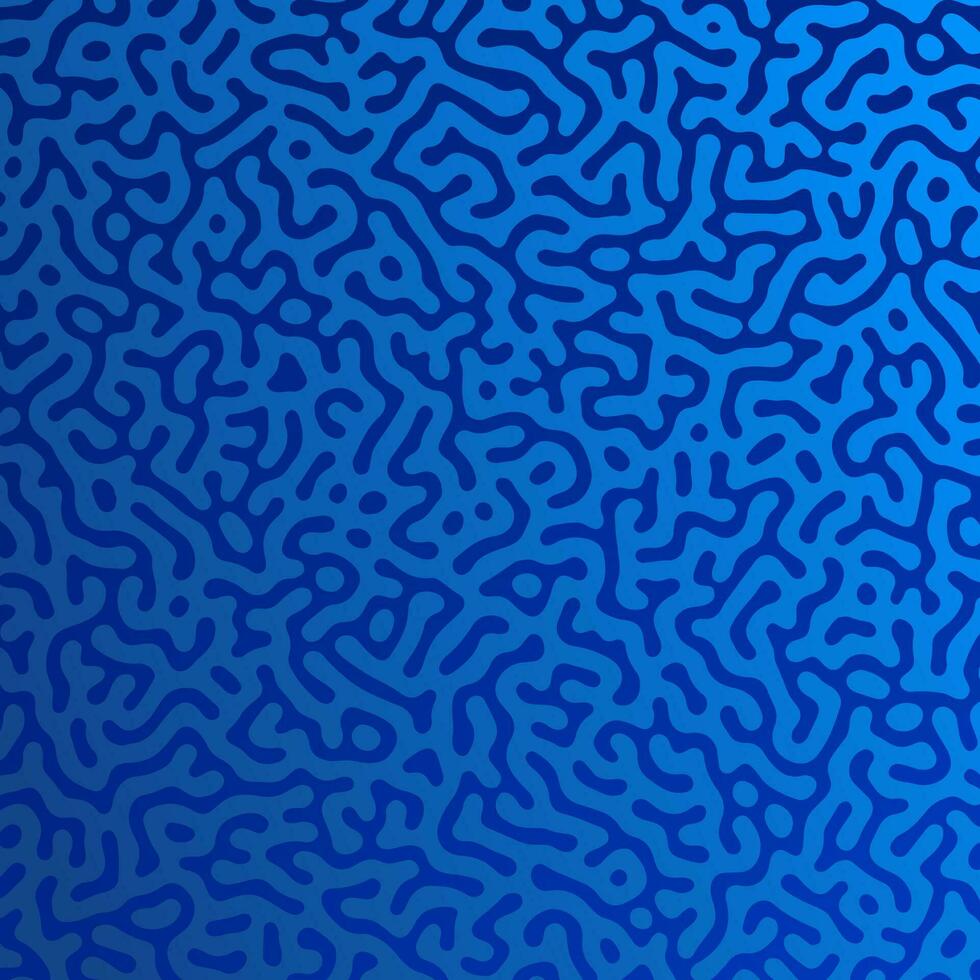 Blue Turing reaction gradient background. Abstract diffusion pattern with chaotic shapes. Vector illustration.