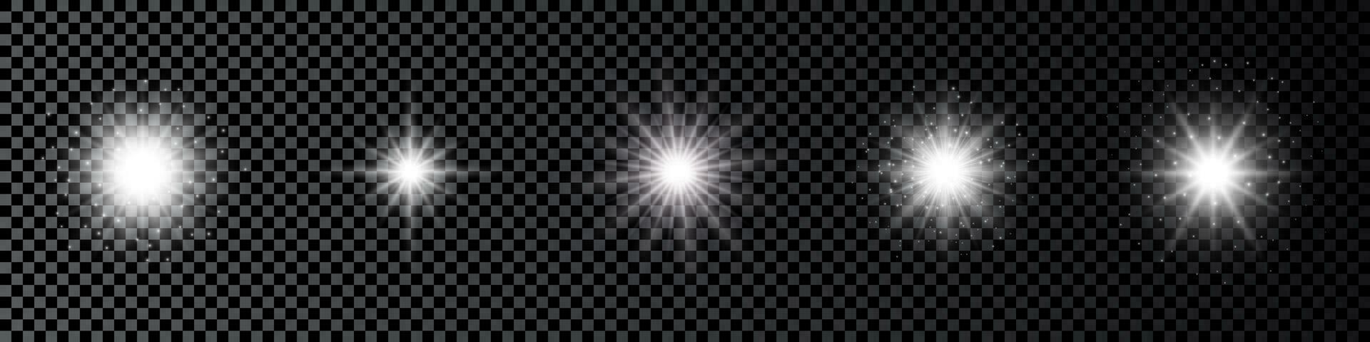 ligero efecto de lente bengalas conjunto de cinco blanco brillante luces Starburst efectos con destellos vector