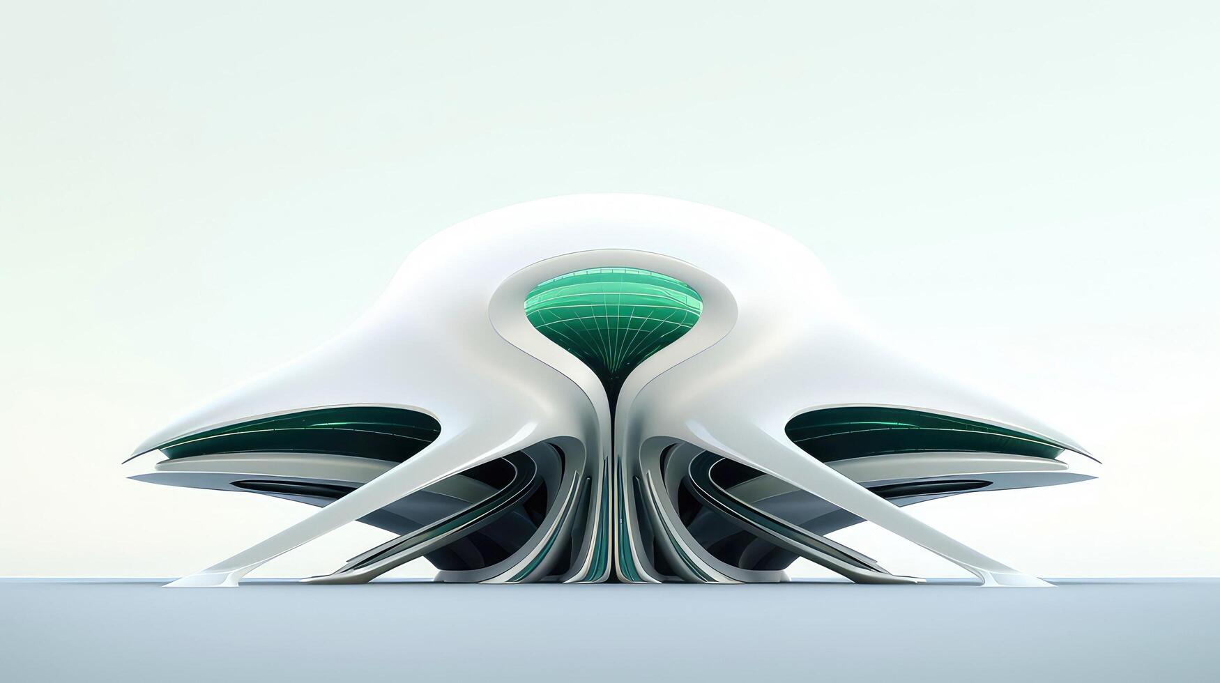 3D futuristic sci-fi white green city architecture with organic skyscrapers, for science fiction or fantasy backgrounds, Abstract building, illustration photo