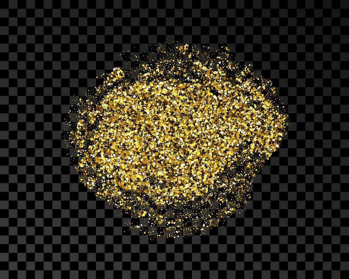 Hand drawn ink spot in gold glitter. Gold ink spot with sparkles isolated on dark vector