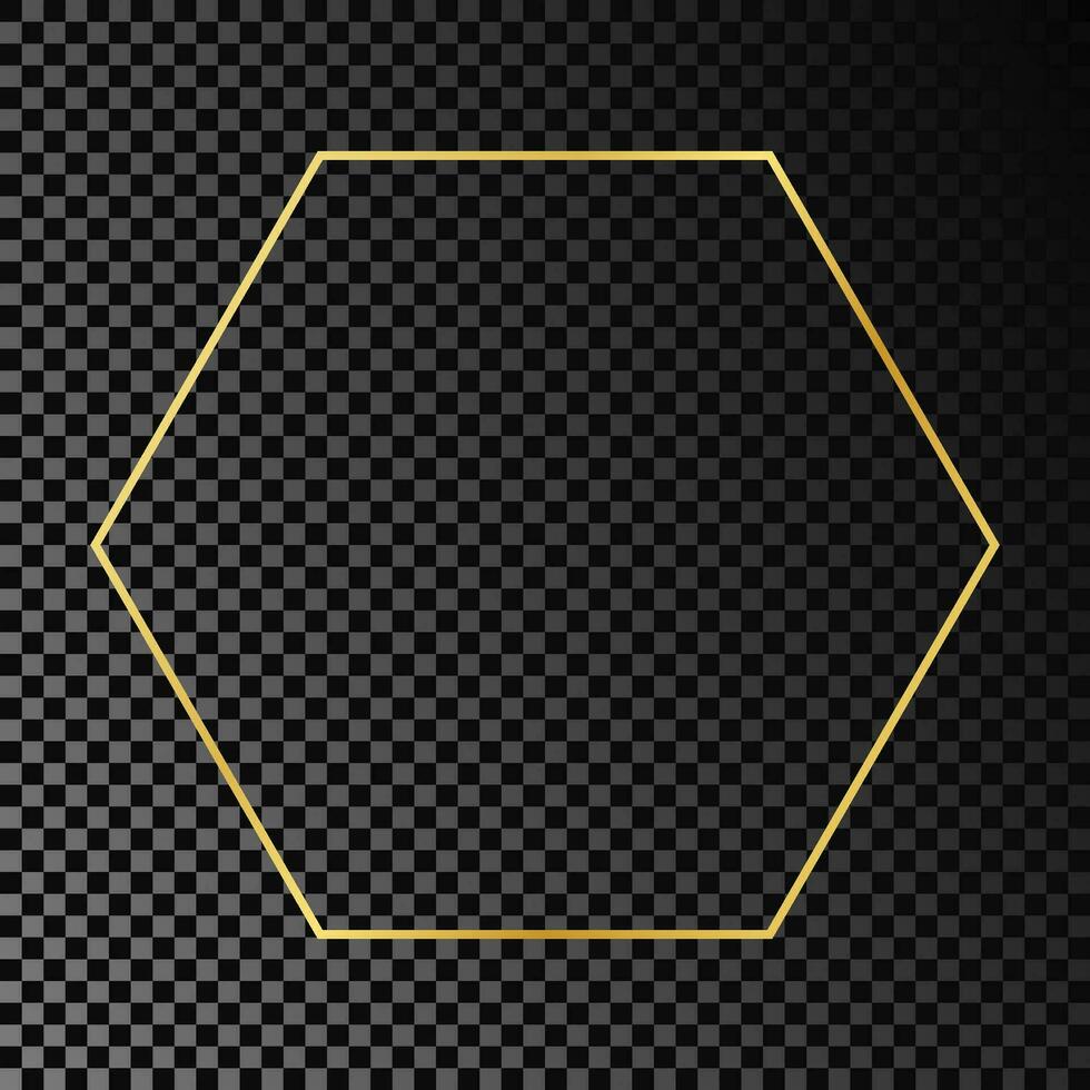 Gold glowing hexagon frame isolated on dark vector