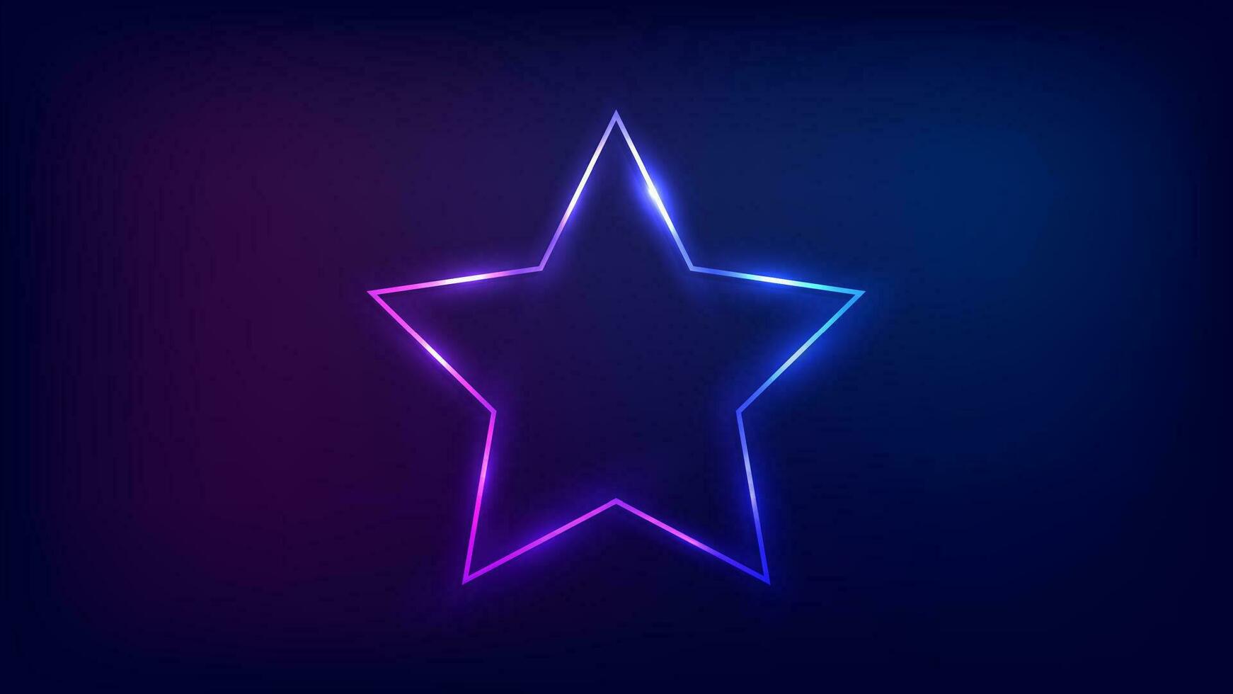 Neon frame in star form with shining effects on dark background. Empty glowing techno backdrop. Vector illustration.