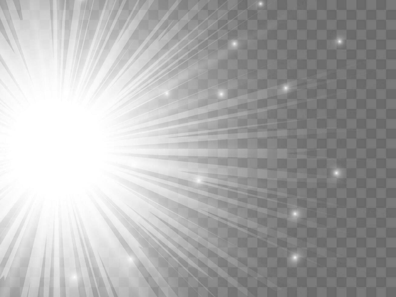 Sunlight on a background. Isolated white rays of light. Vector illustration