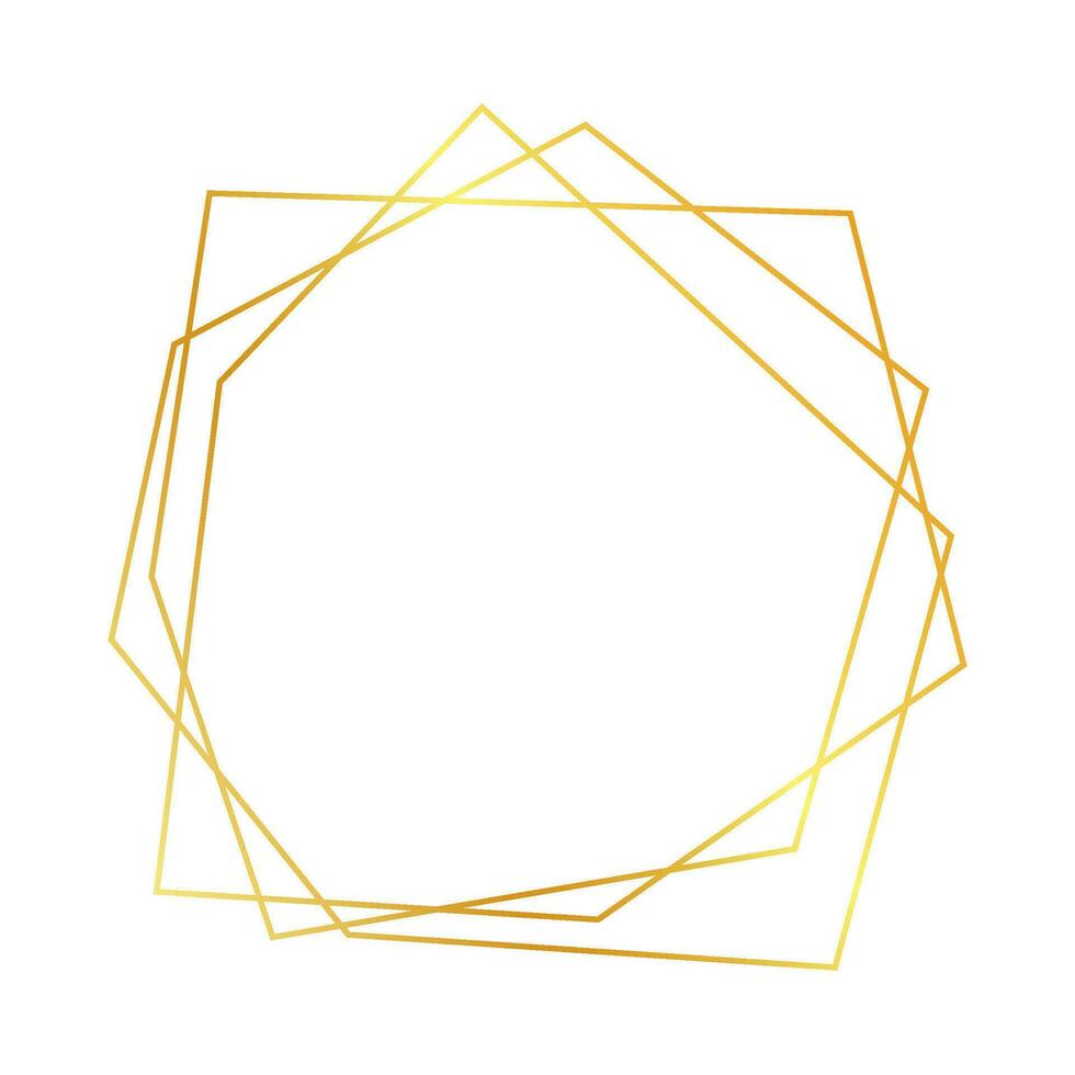 Gold geometric polygonal frame with shining effects isolated on white background. Empty glowing art deco backdrop. Vector illustration.