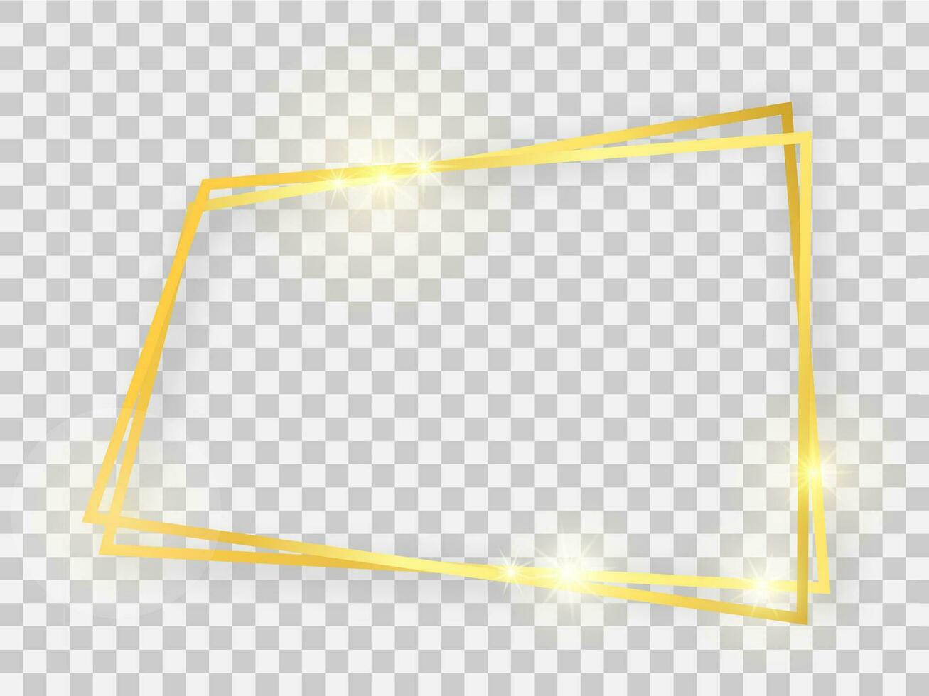 Double gold shiny trapezoid frame with glowing effects and shadows vector