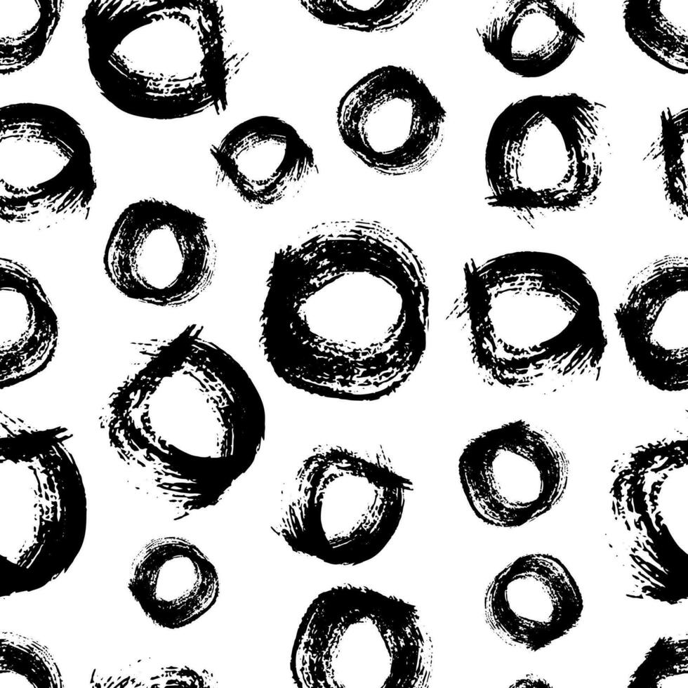 Seamless pattern with black sketch hand drawn brush scribble circles shape on white background. Abstract grunge texture. Vector illustration