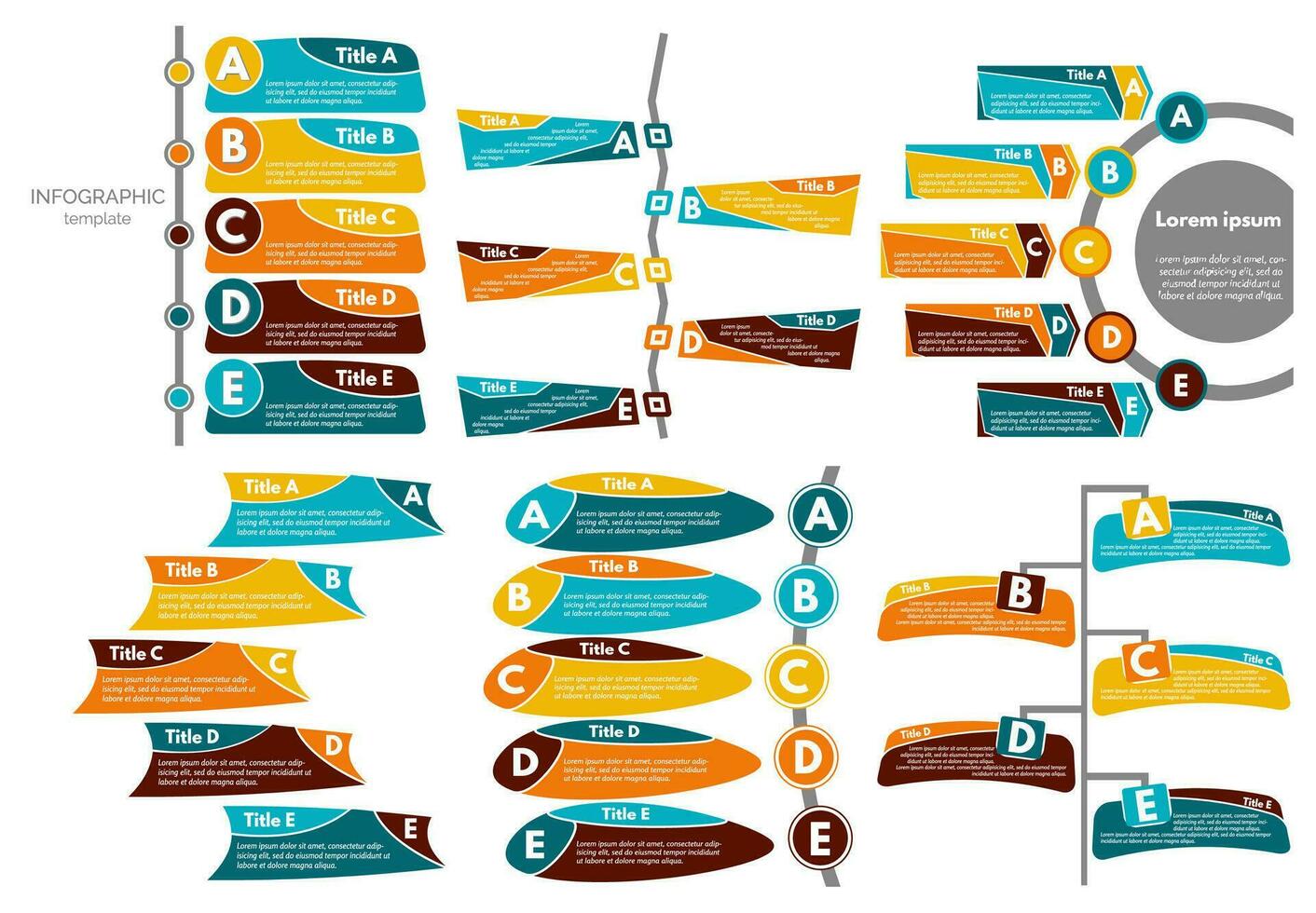 Set of six elements of infographic design. Step by step infographic design template. Vector illustration