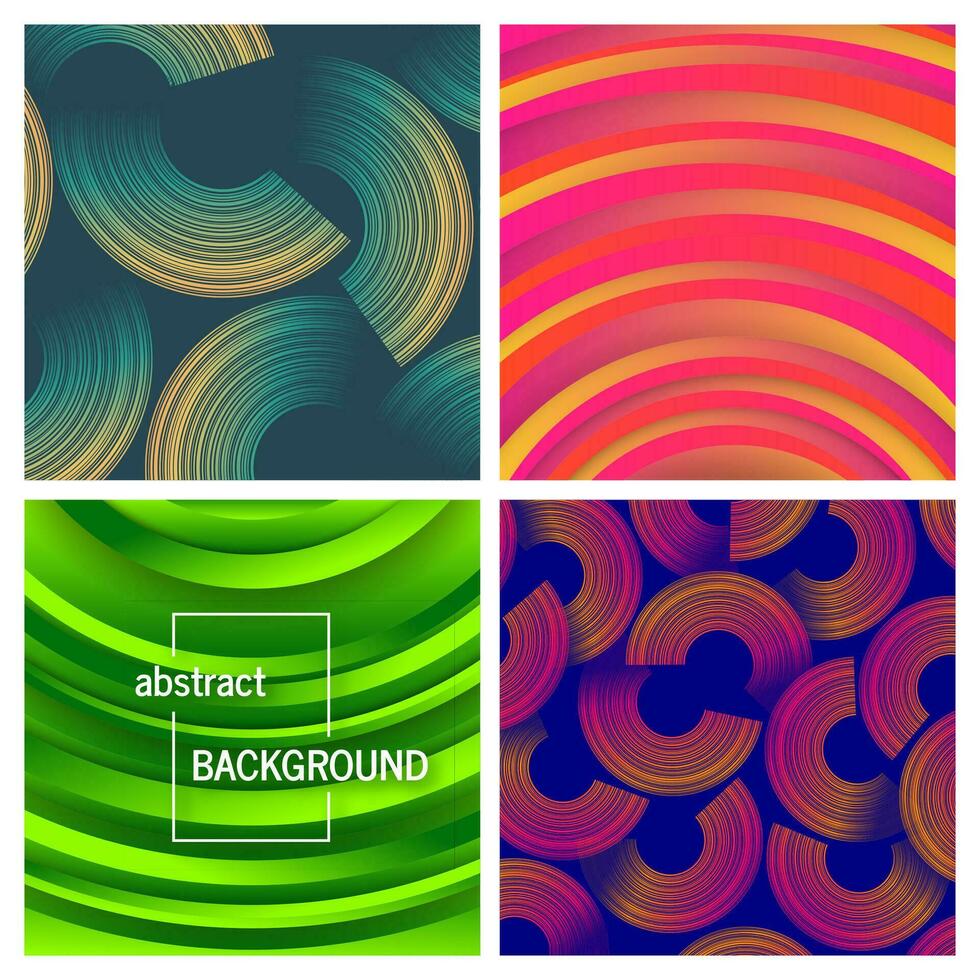 Set of four abstract trendy geometric background. Card design. Beautiful futuristic dynamic pattern design. Vector illustration