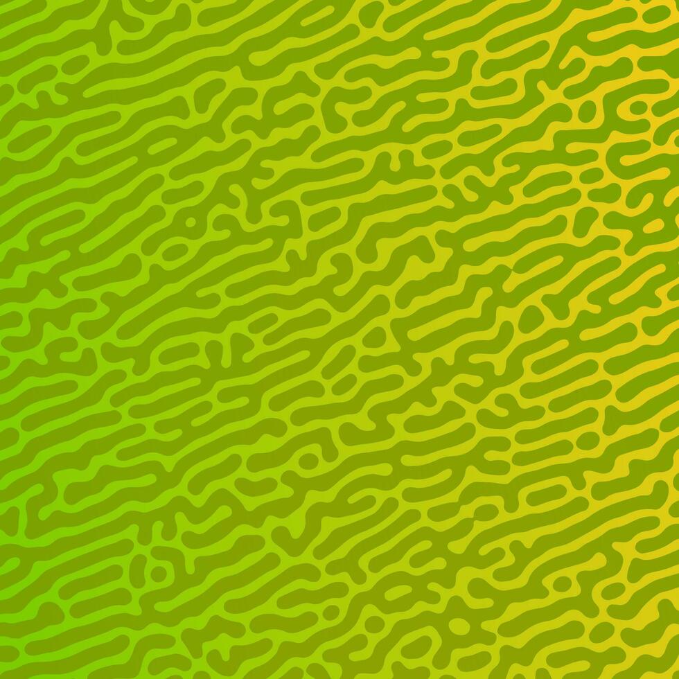 Green Turing reaction gradient background. Abstract diffusion pattern with chaotic shapes. Vector illustration.