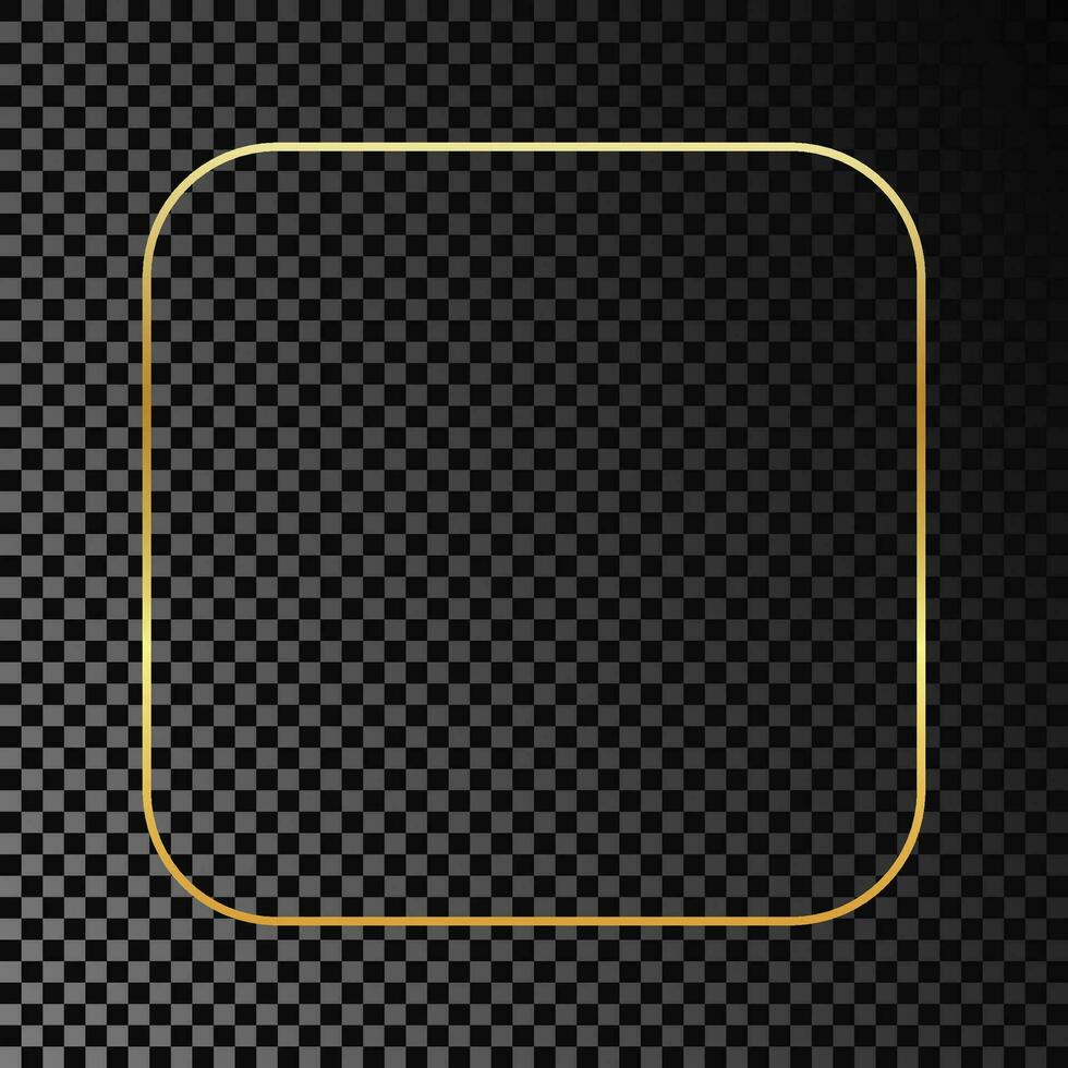 Gold glowing rounded square frame isolated on dark vector