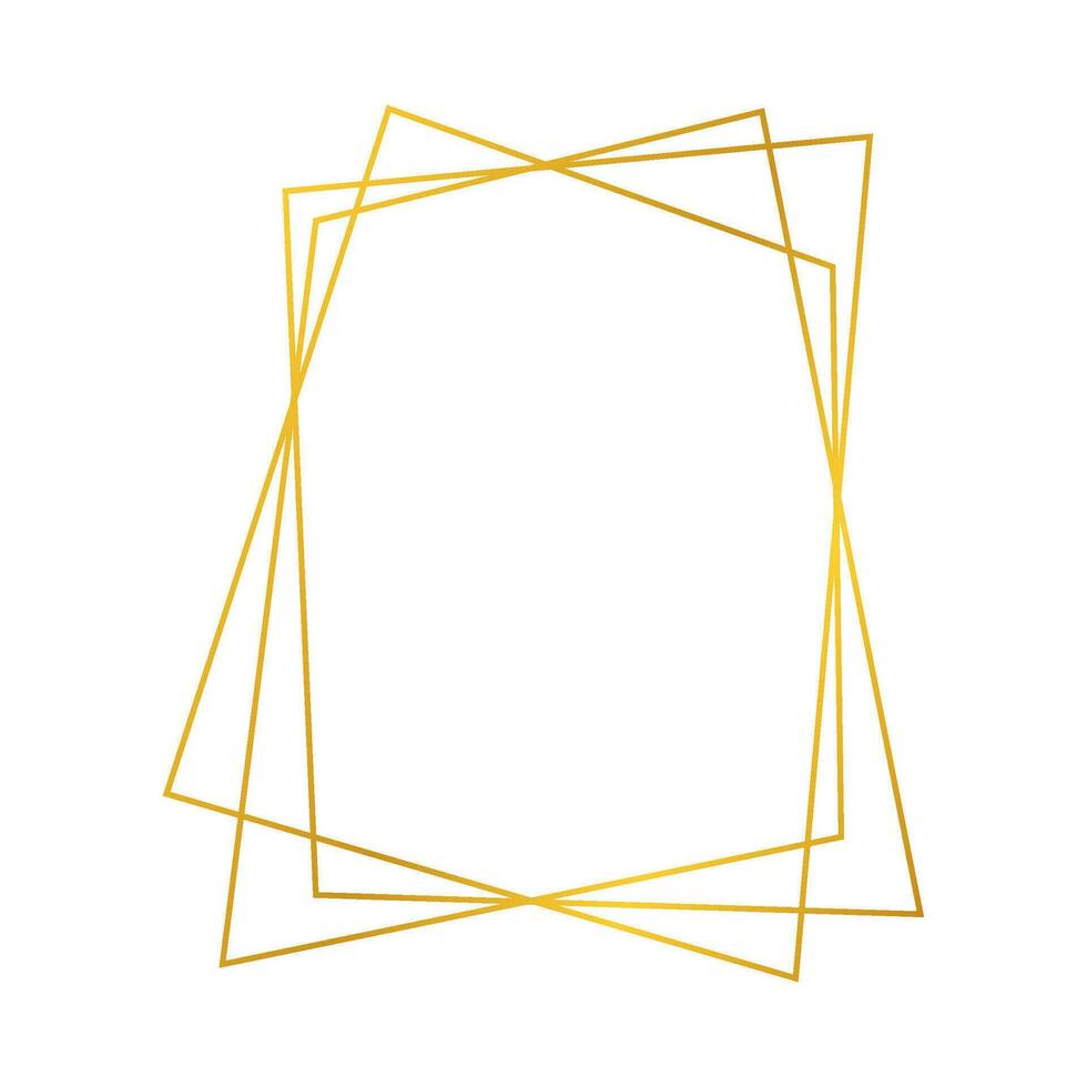 Gold geometric polygonal frame with shining effects isolated on white background. Empty glowing art deco backdrop. Vector illustration.