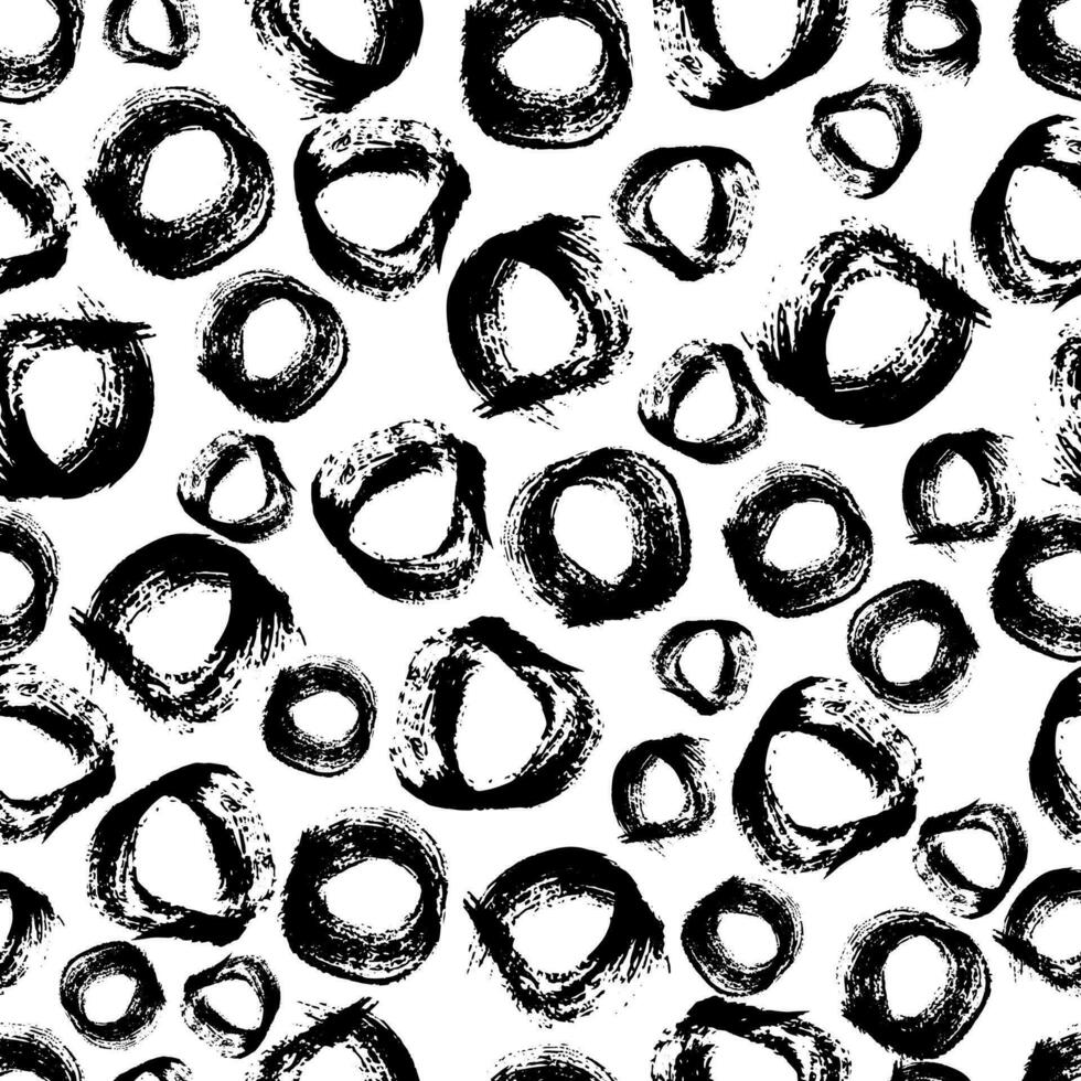 Seamless pattern with black sketch hand drawn brush scribble circles shape on white background. Abstract grunge texture. Vector illustration