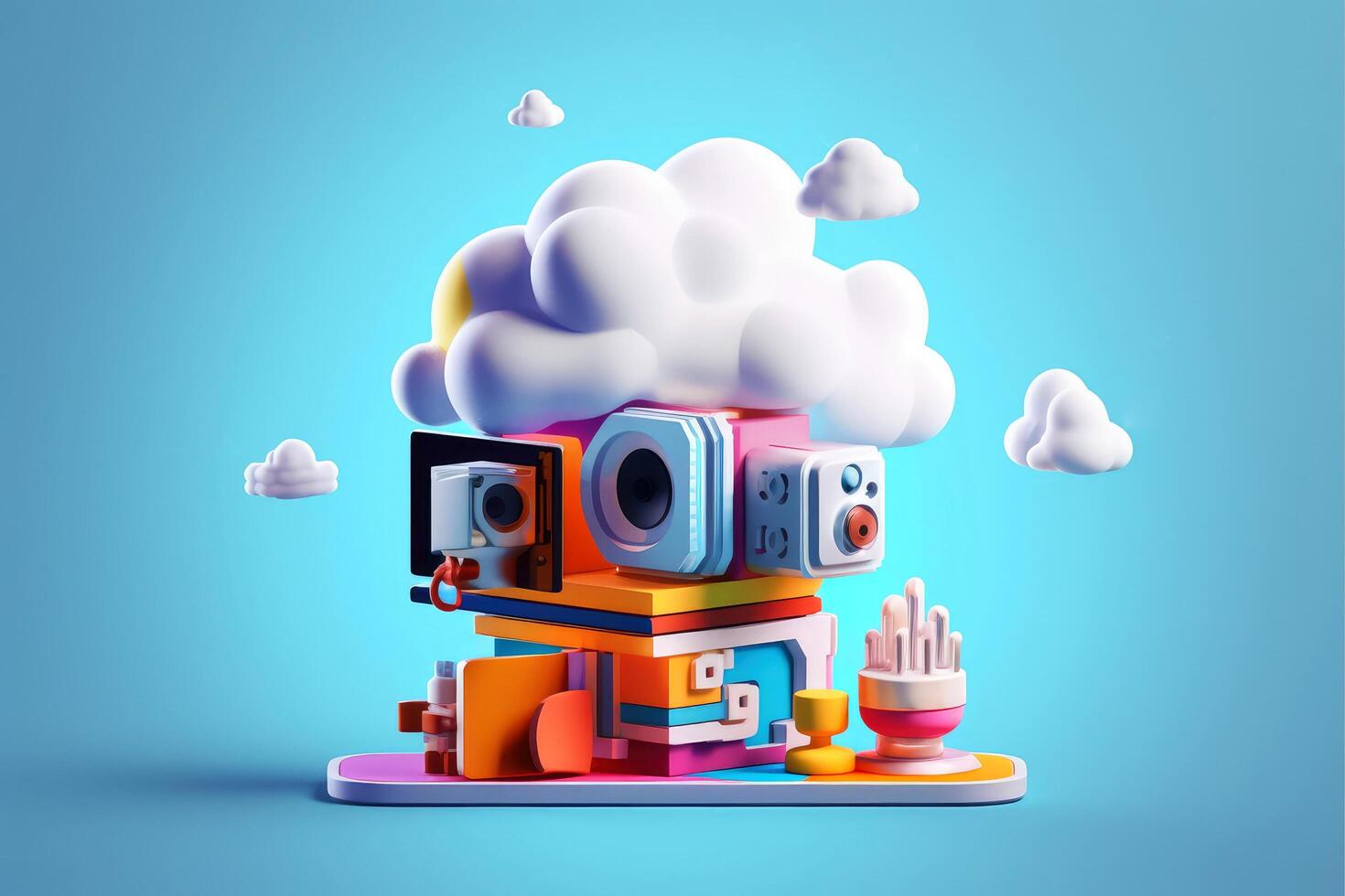 Cloud storage for downloading. digital service or application with data transmission. Network computing technologies. Futuristic Server. Digital space. Data storage, illustration photo