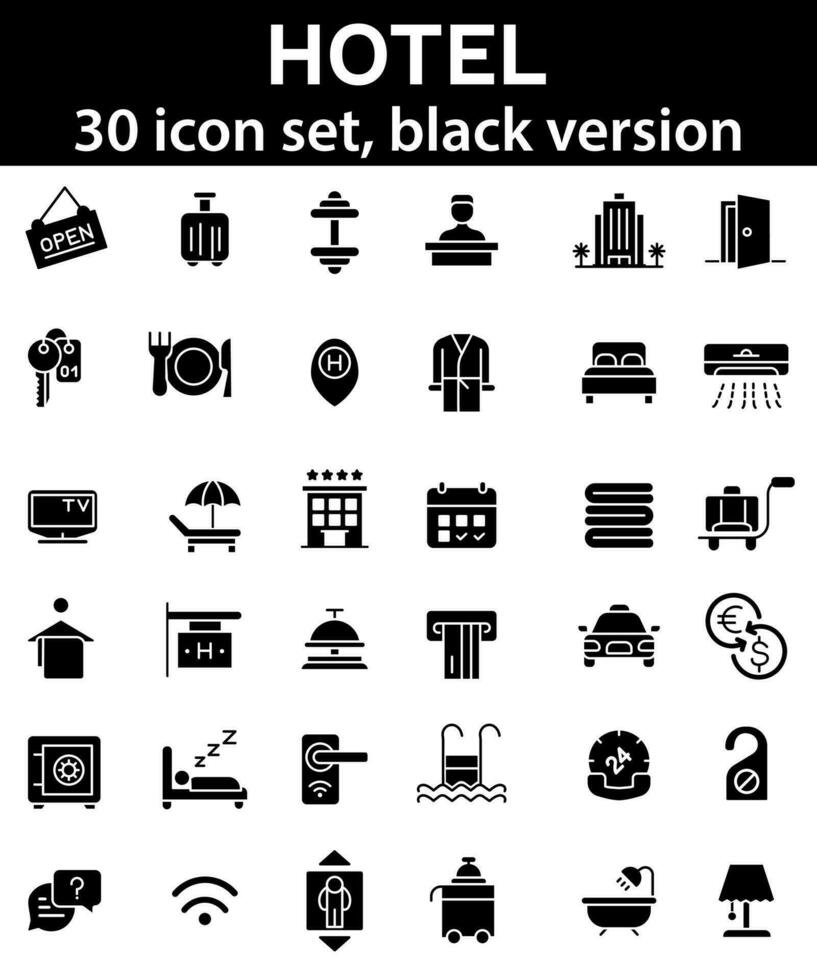 Hotel icon set. Black icons collection. vector